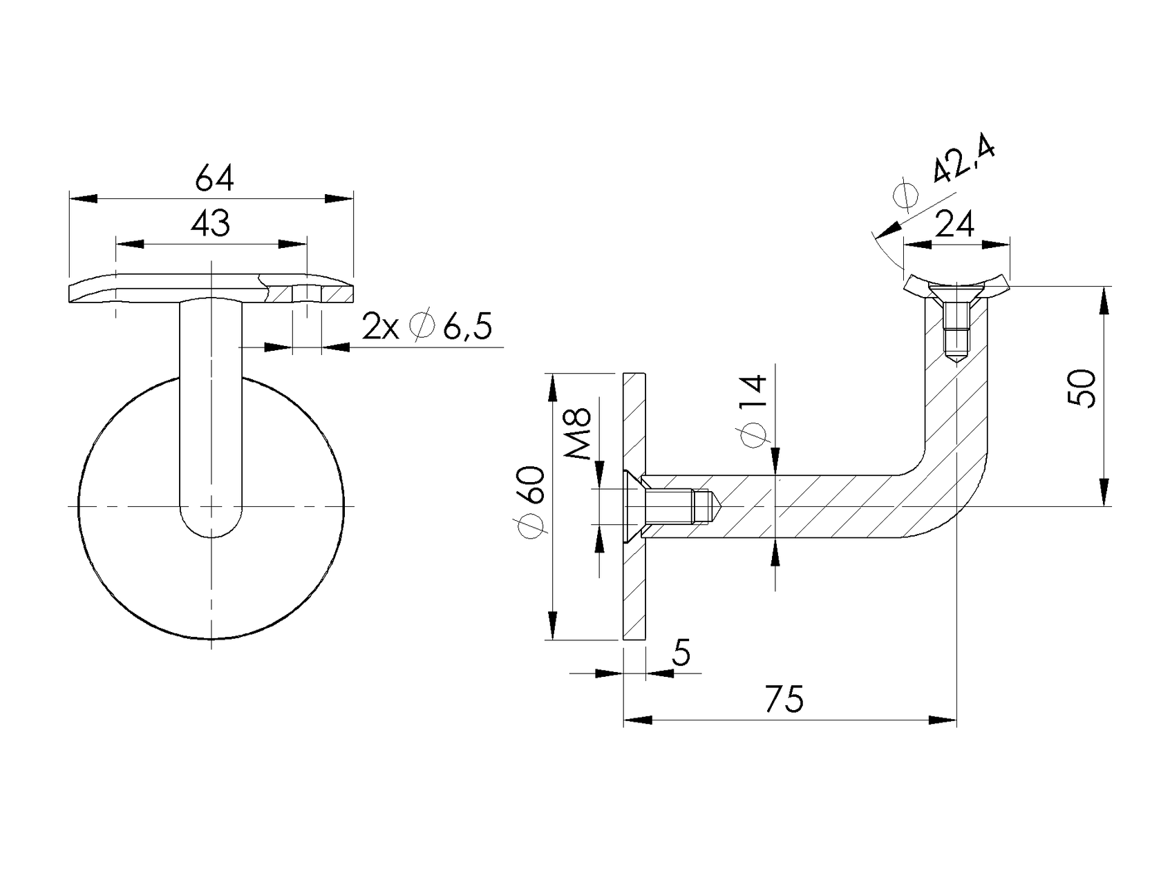 Držiak madla na stenu