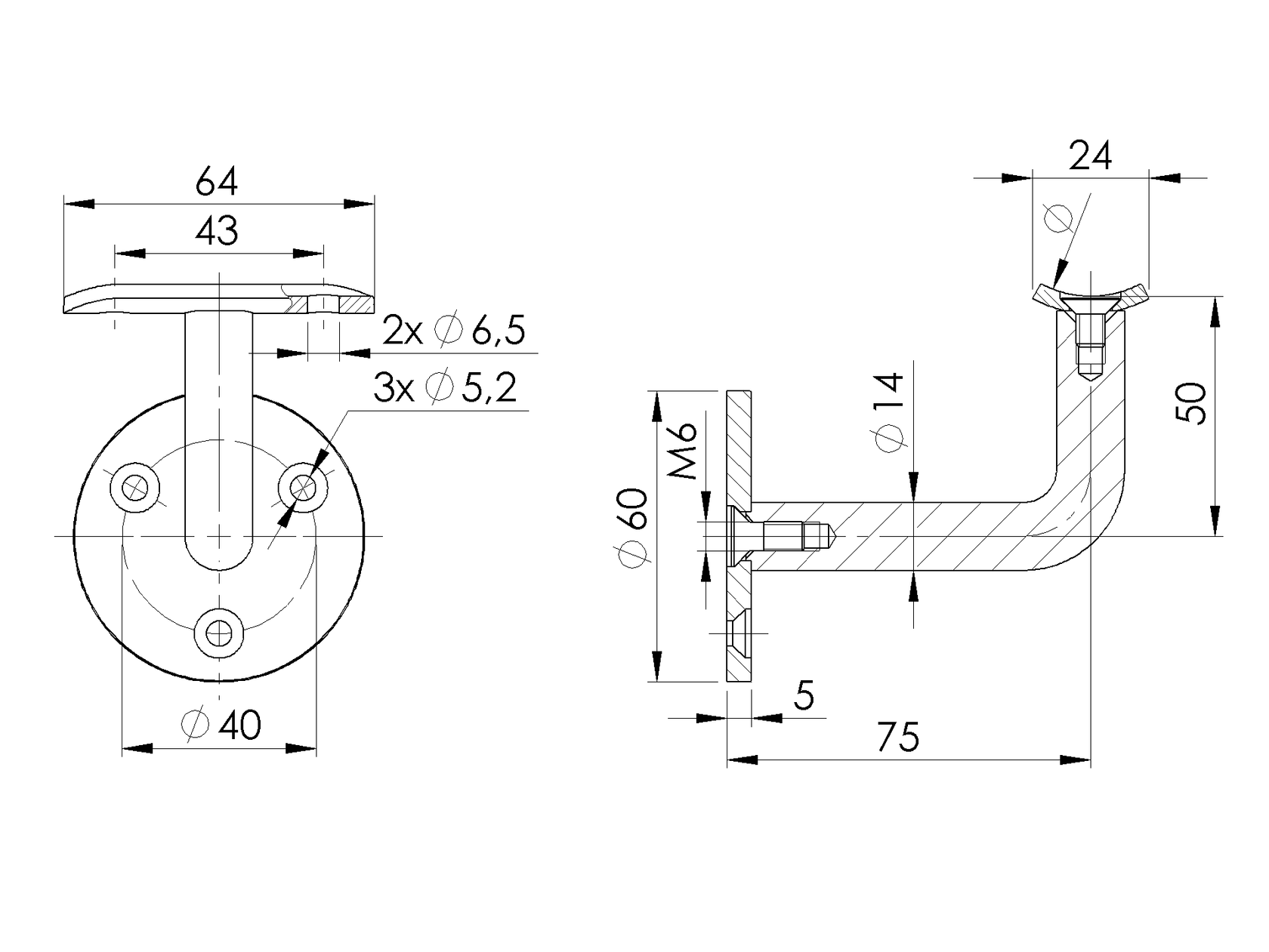 Držiak madla na stenu