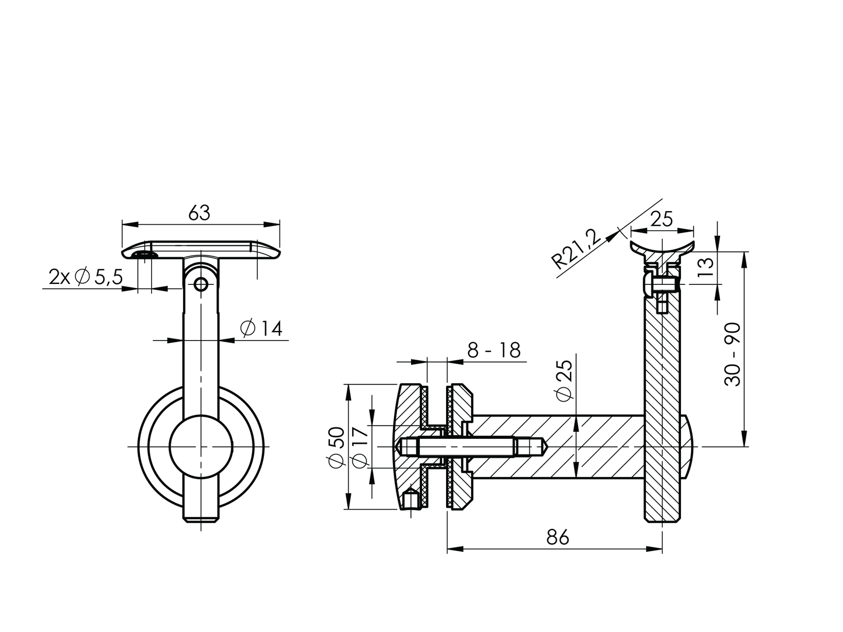 Držiak madla na sklo