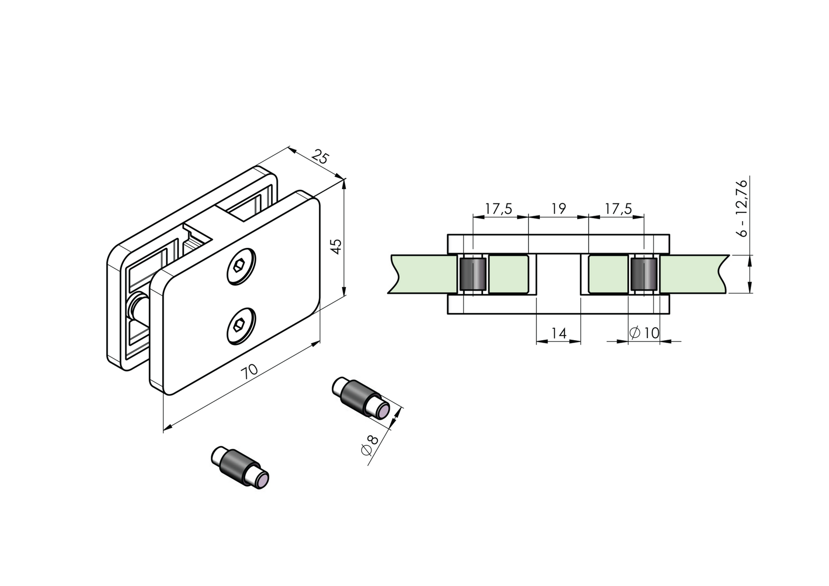 Držiak skla - spojka