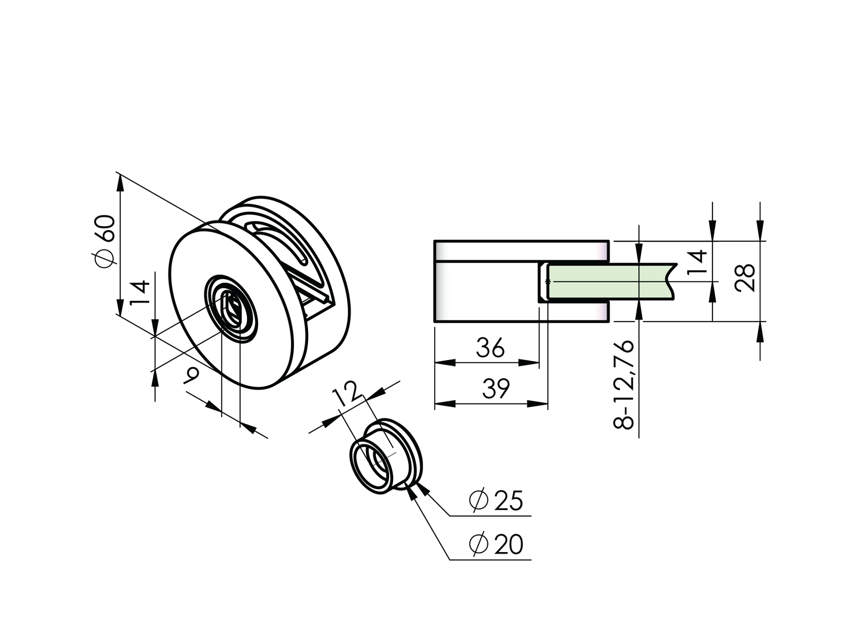 Držiak skla pre zábradlie