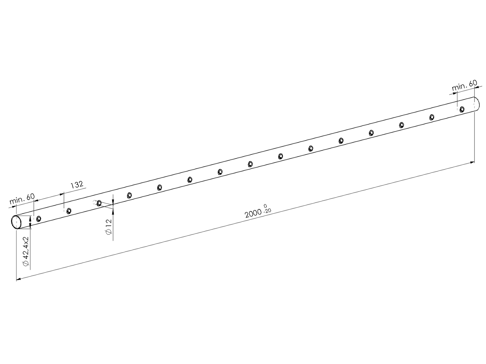 Trubka brúsená AISI304, D42,4x2/15xd12,5/L1980