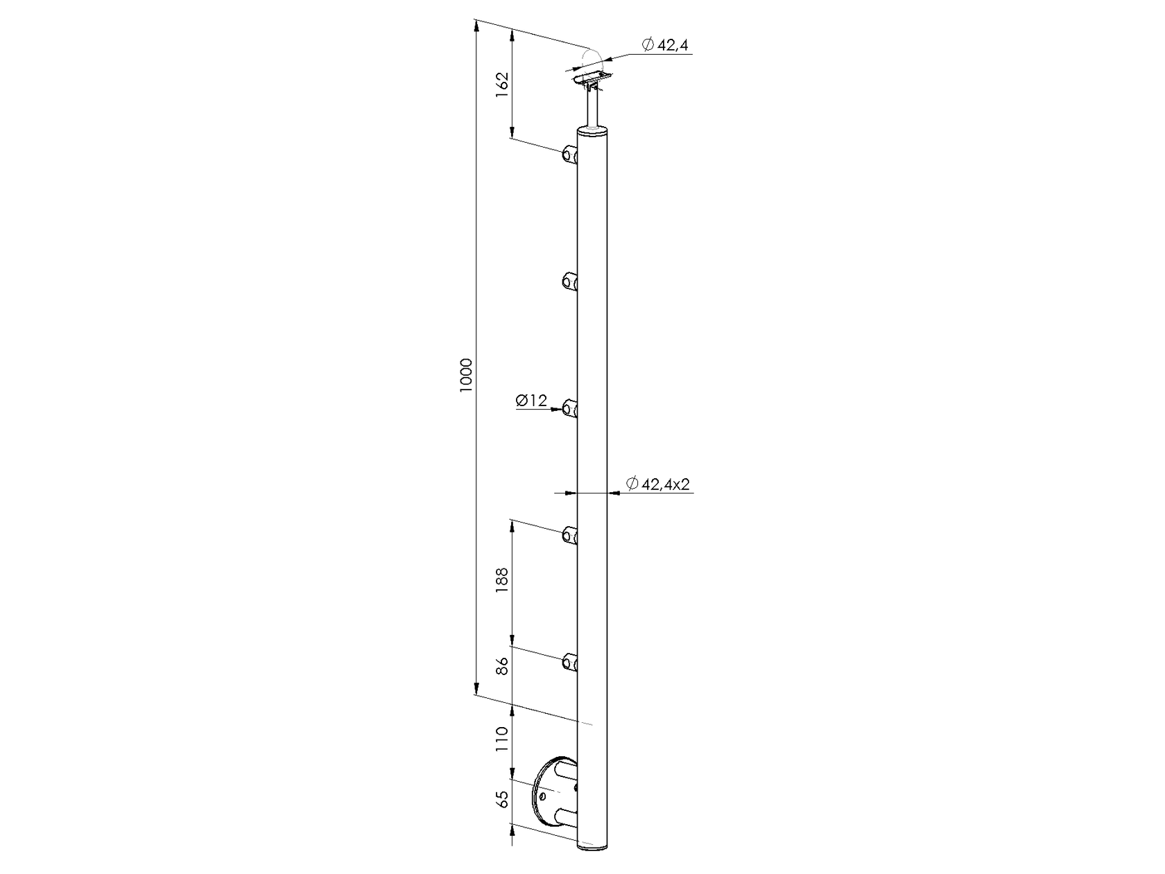Stĺpik DUBD50/5x12mm, v=100cm, BK-rovné DUB (OAK),