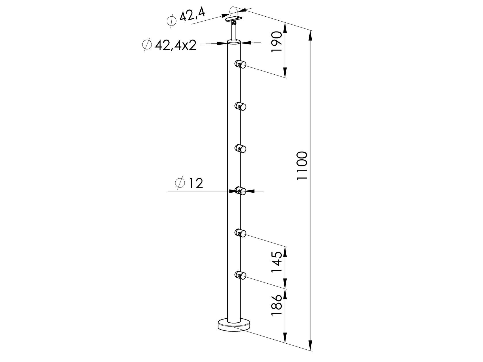 Nerezový stĺpik, vrchné kotvenie - na schody