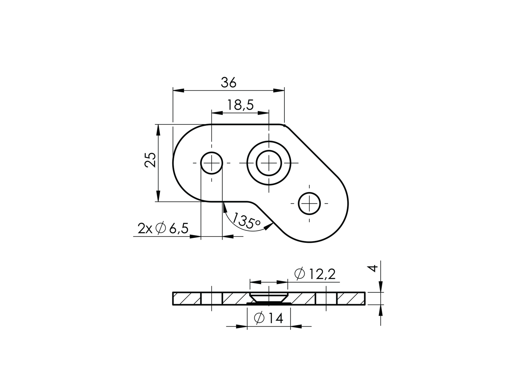 Vanička na držiak madla 135st°,AISI316