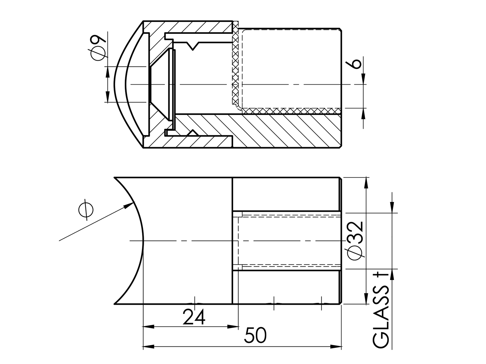 Držiak skla na stĺpik 42,4, ľavý