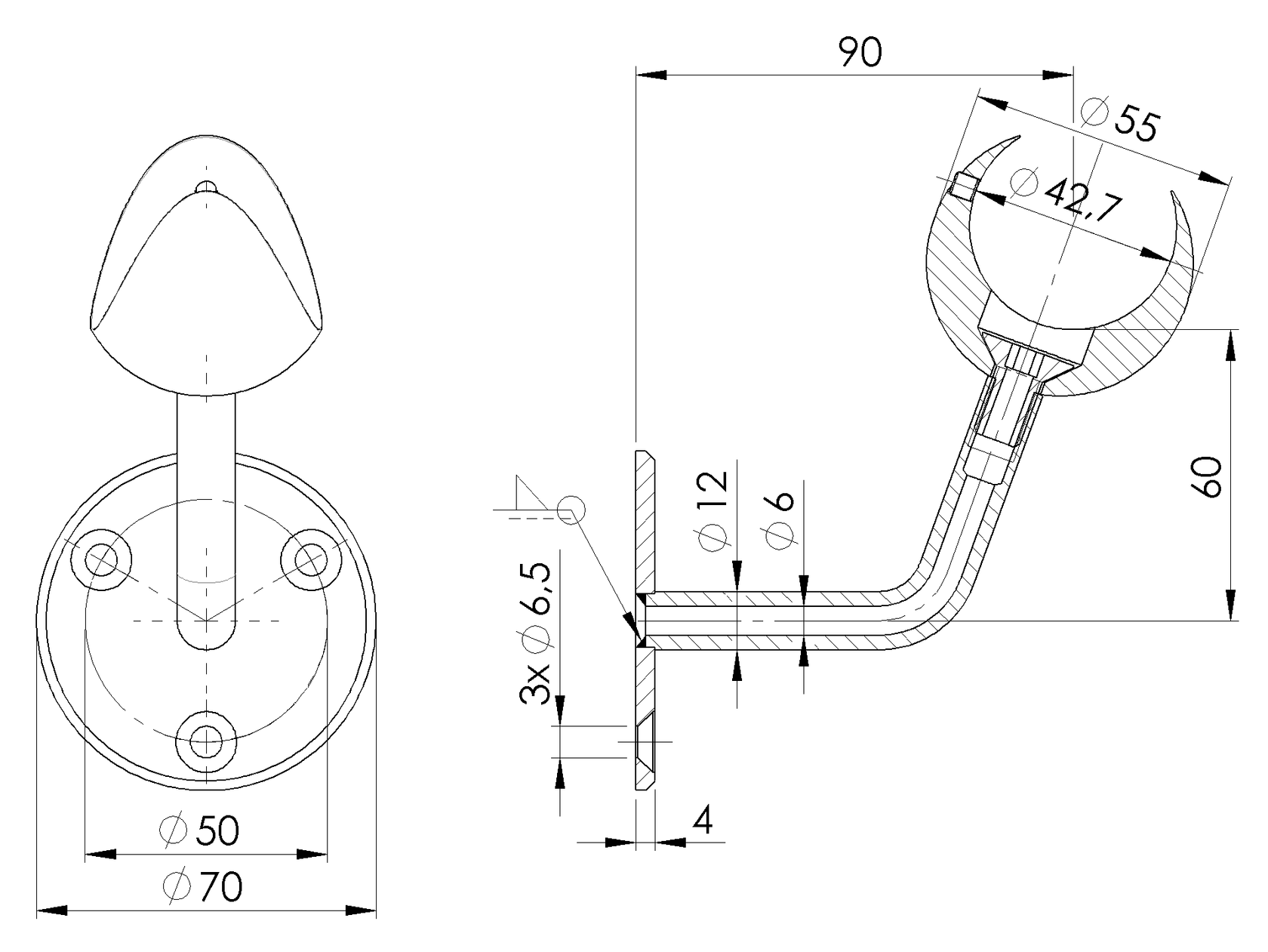 Držiak madla na stenu