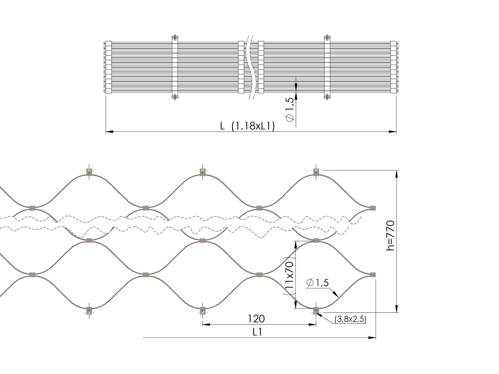 Sieť - lanková výplň