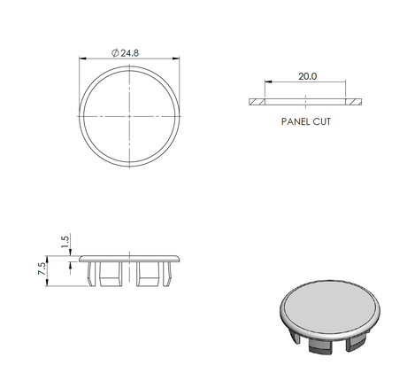 Záslepka pre AL profil, PVC, D20mm
