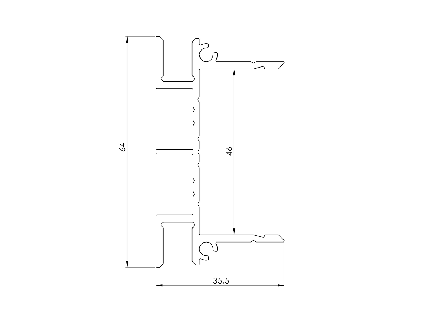 Hliníkový adaptér 64x38-1700mm pre žalúzie do 46mm R7016