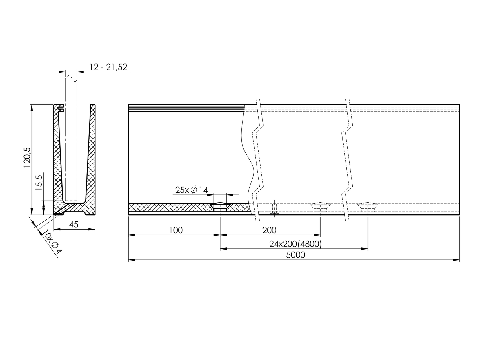 Celosklenené zábradlie-profil-horný-vnút.odvodnený