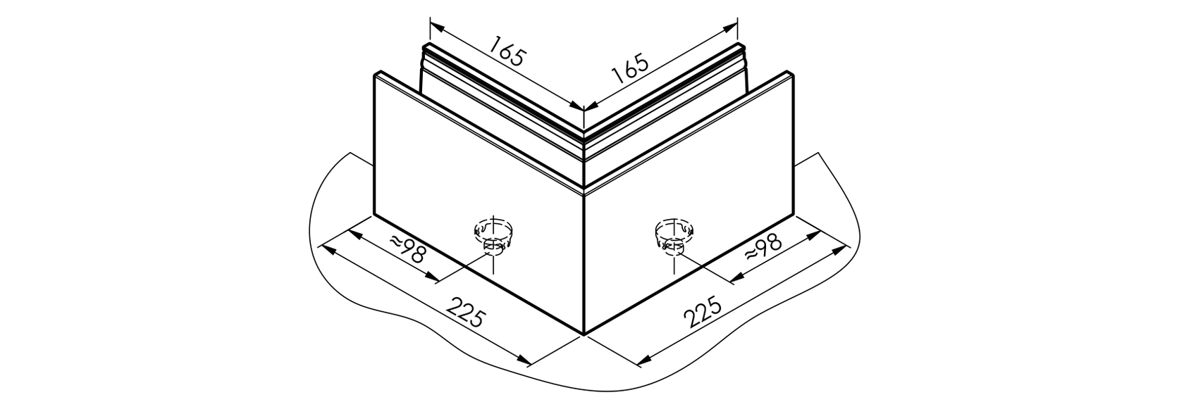 Celosklenené zábradlie-roh. profil-vrchné kotvenie