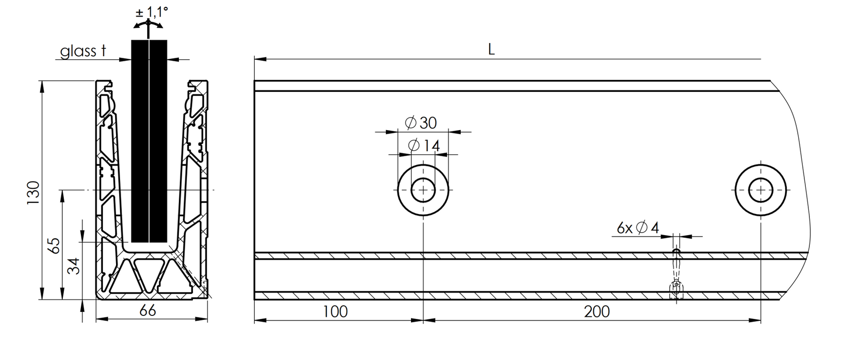 Celosklenené zábradlie-profil dutý-bočné kotvenie
