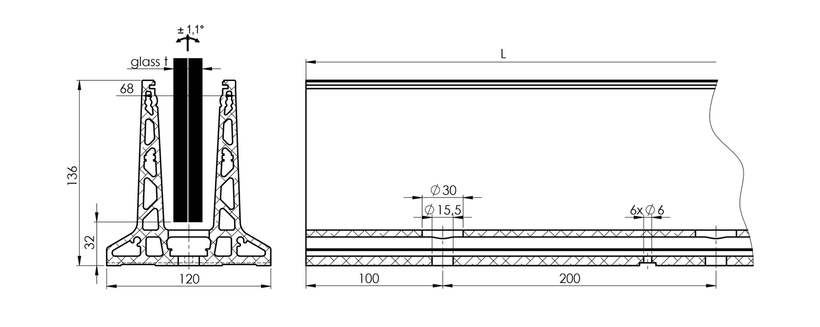 Celosklenené zábradlie-profil dutý-vrchné kotvenie