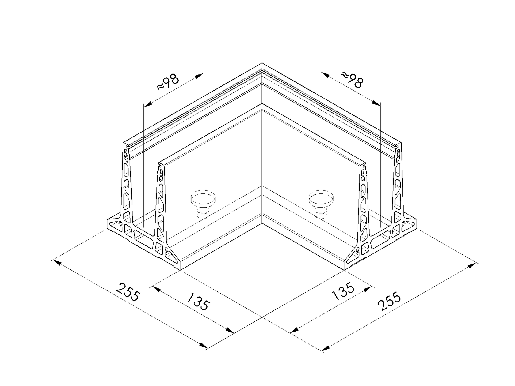 Celosklenené zábradlie-roh. profil-vrchné kotvenie
