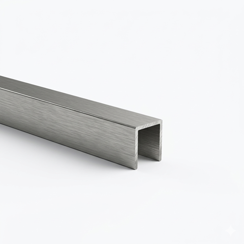 Glazing profile U AL 17x20x1.5mm for 8mm glass with stainless steel finish