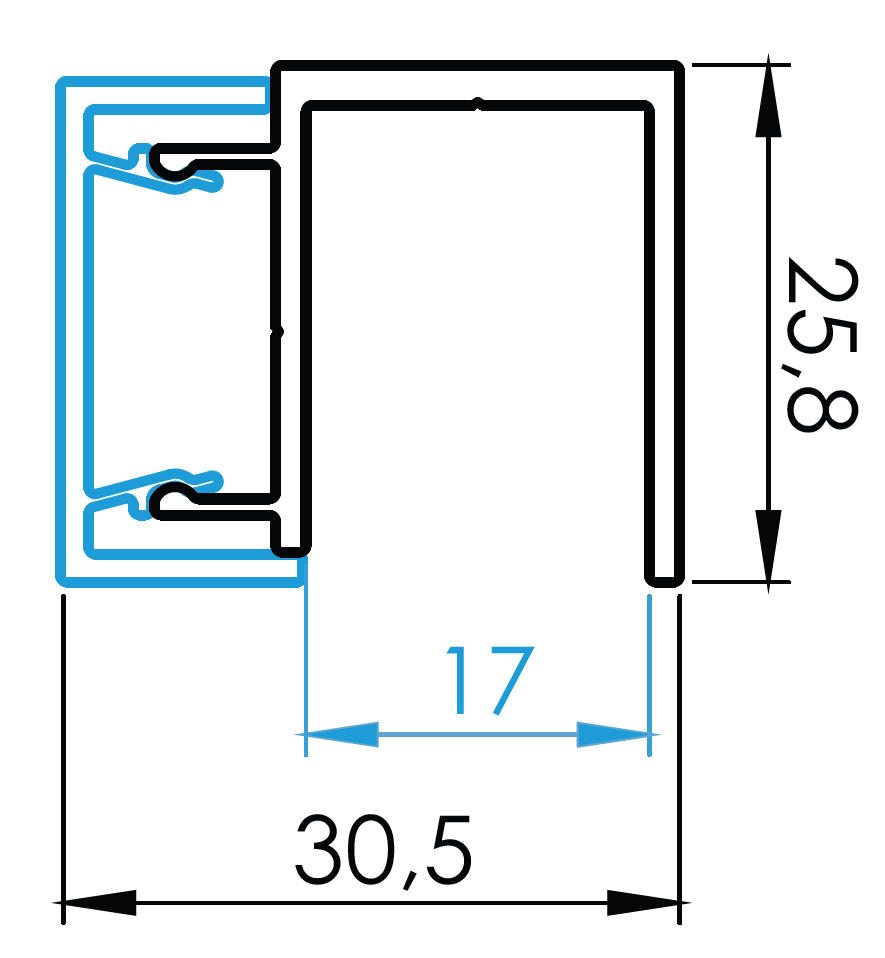 Stĺpikový adaptér k 16mm výplni - 1700mm