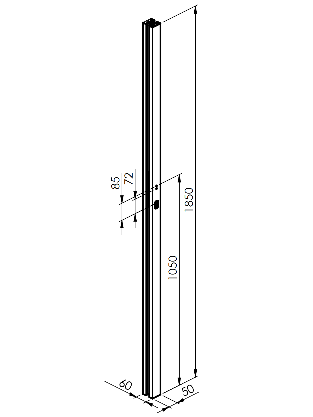 Set hliníkového stĺpika 50x60 a krytky pre zámkovú časť - 1850mm R7016