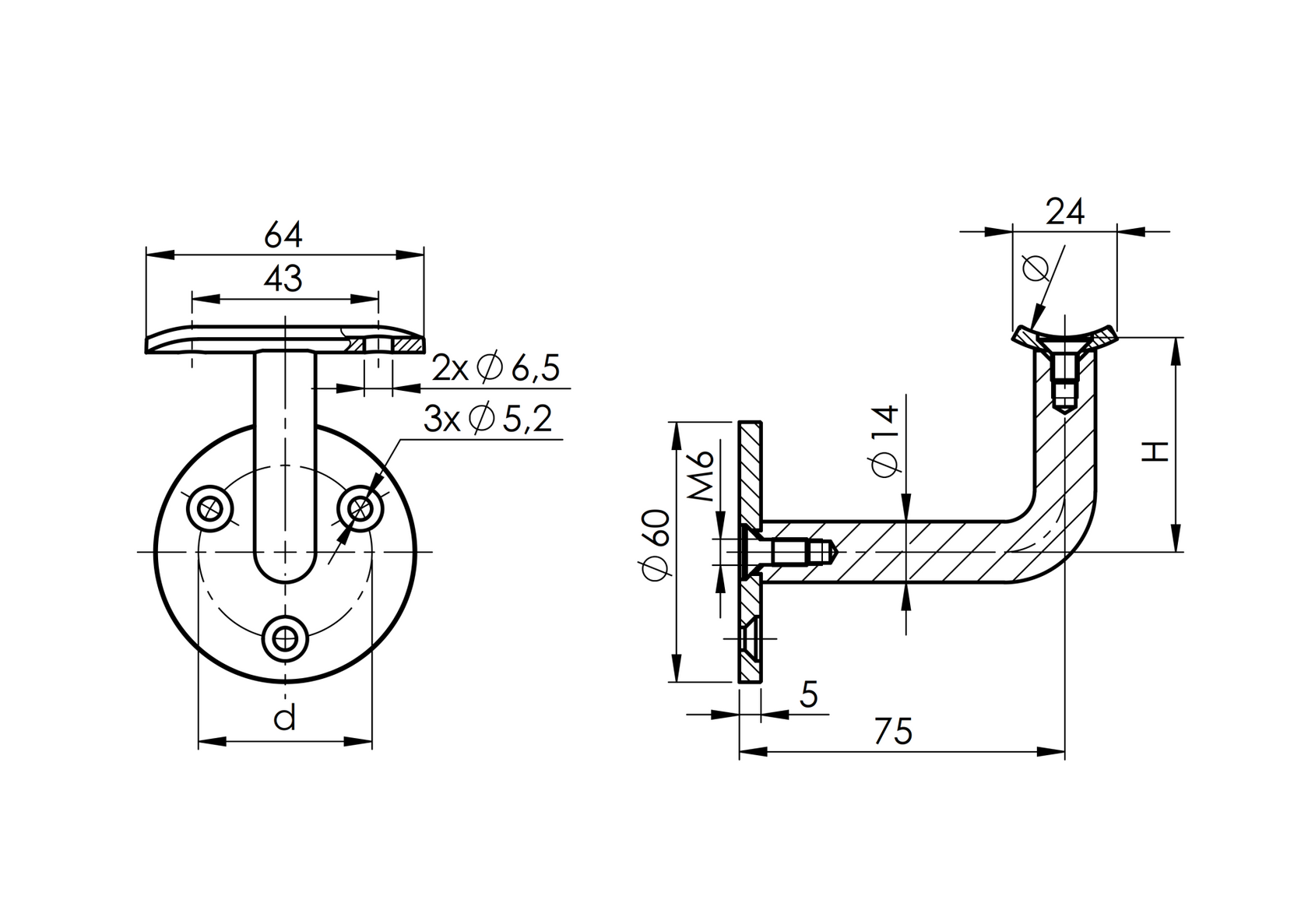 Držiak madla na stenu