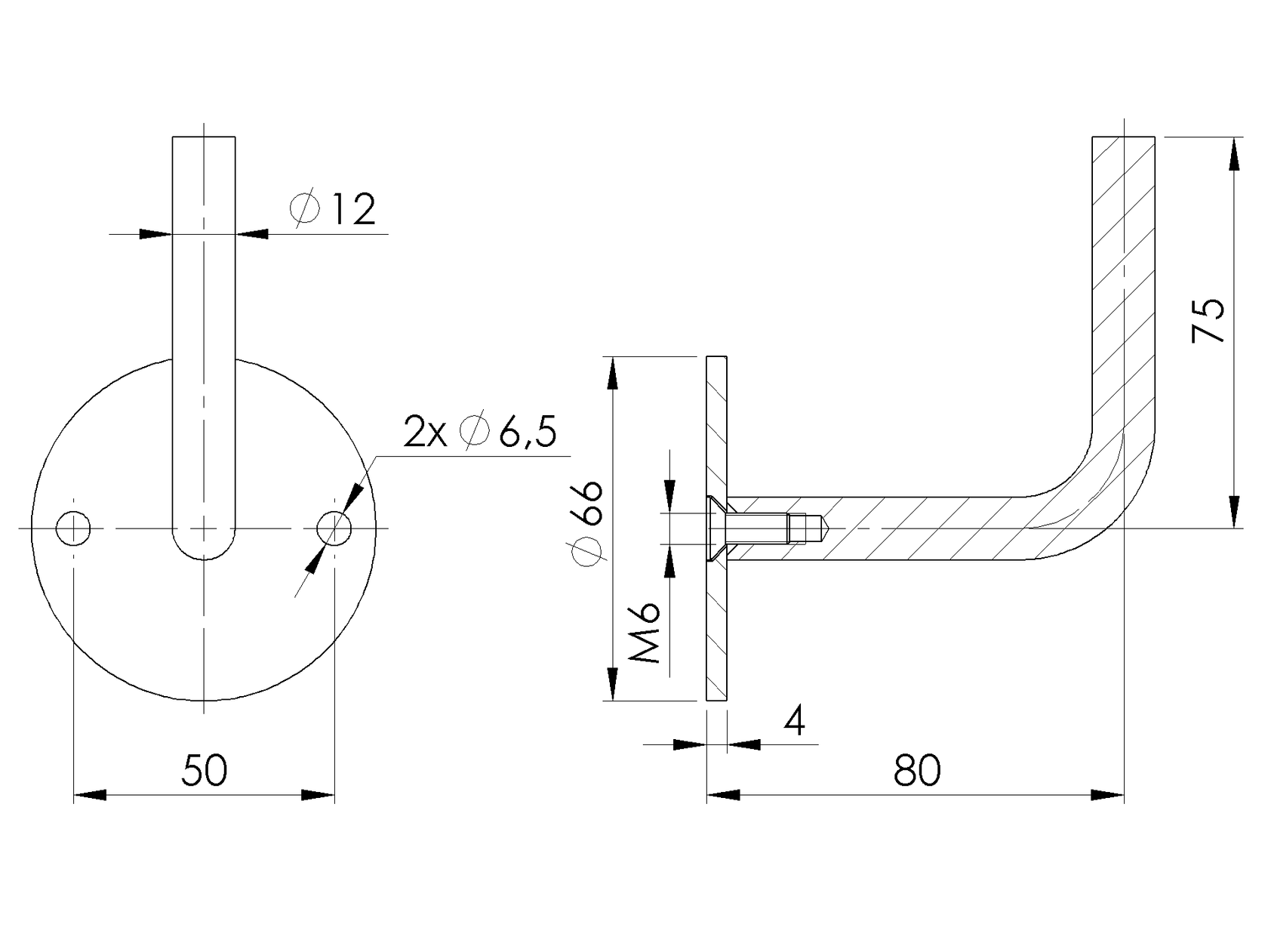 Držiak madla na stenu bez vaničky