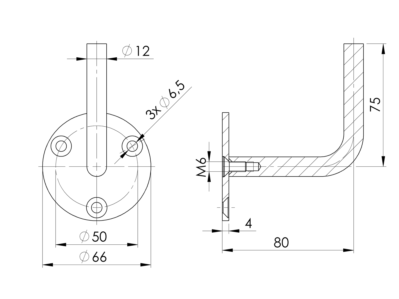 Držiak madla na stenu bez vaničky