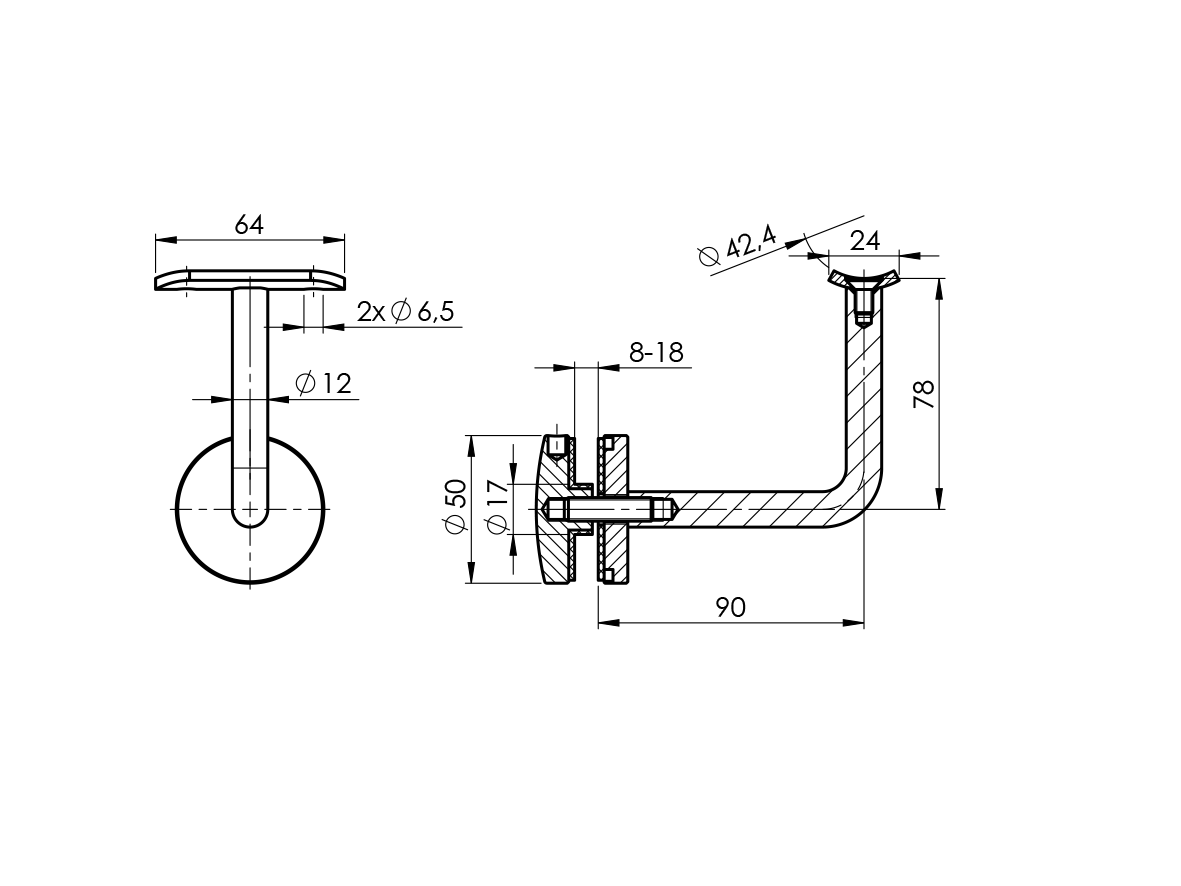 Držiak madla na sklo