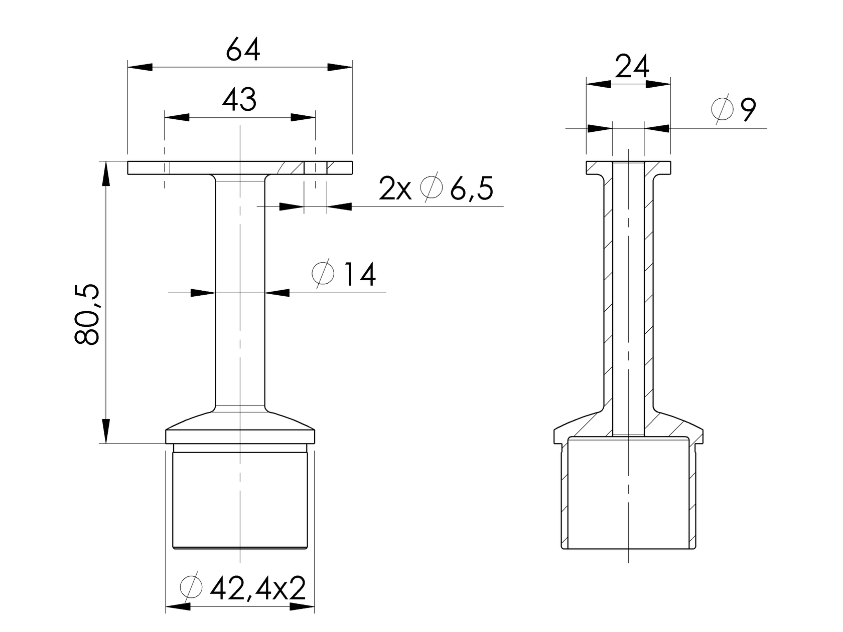Držiak madla - pevný