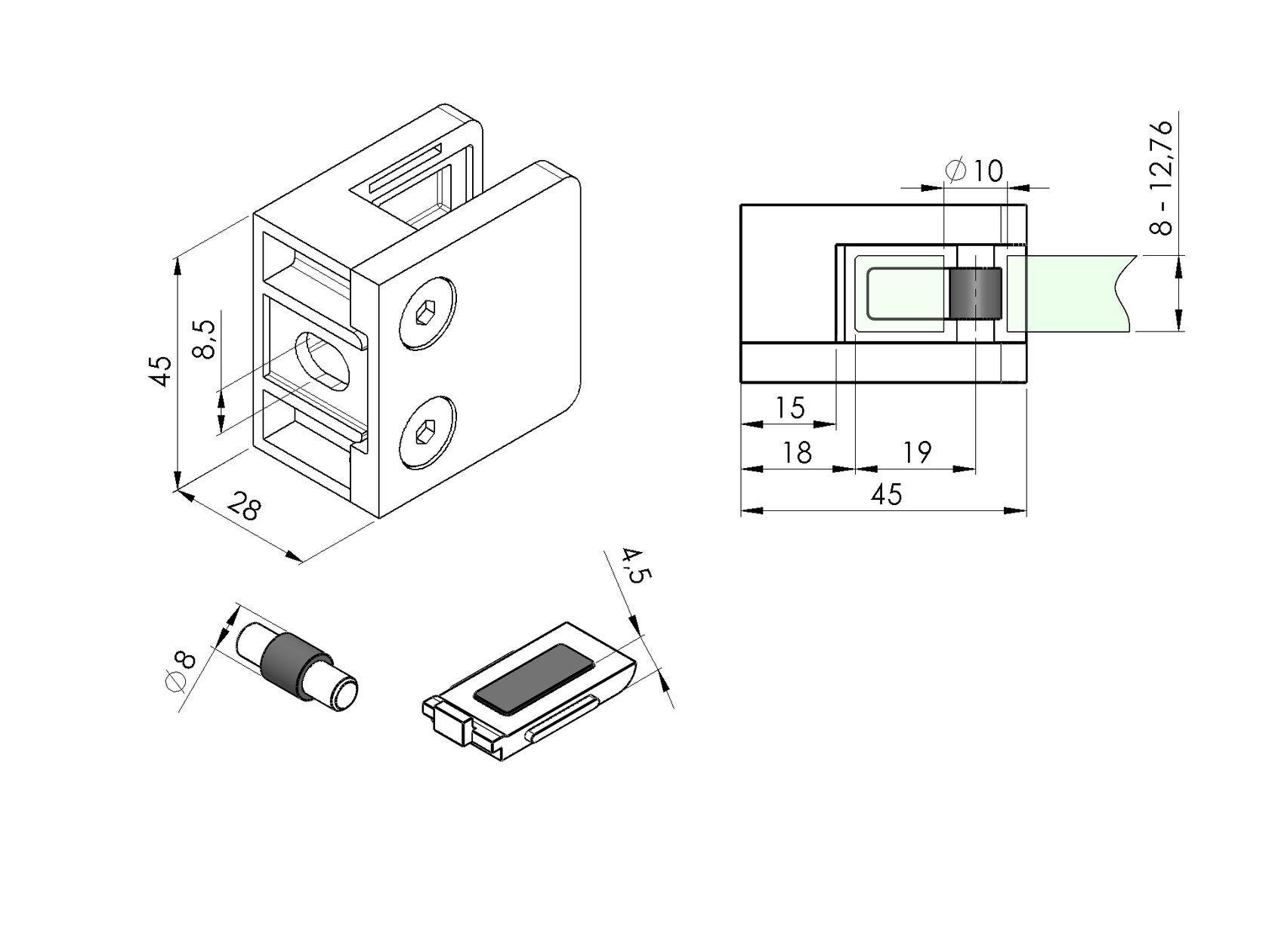 Držiak skla, zábradlie