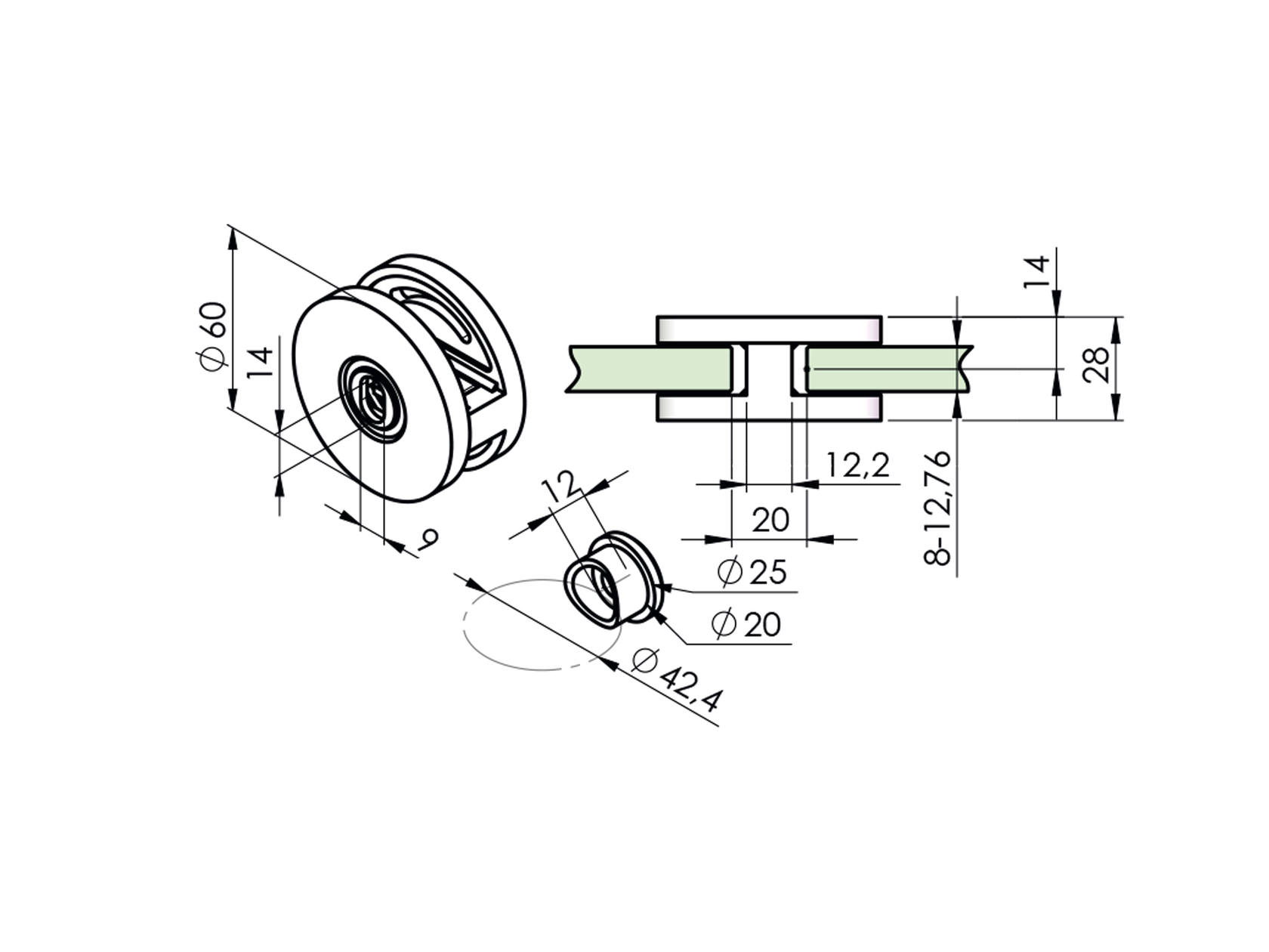 Držiak skla,zábradlie