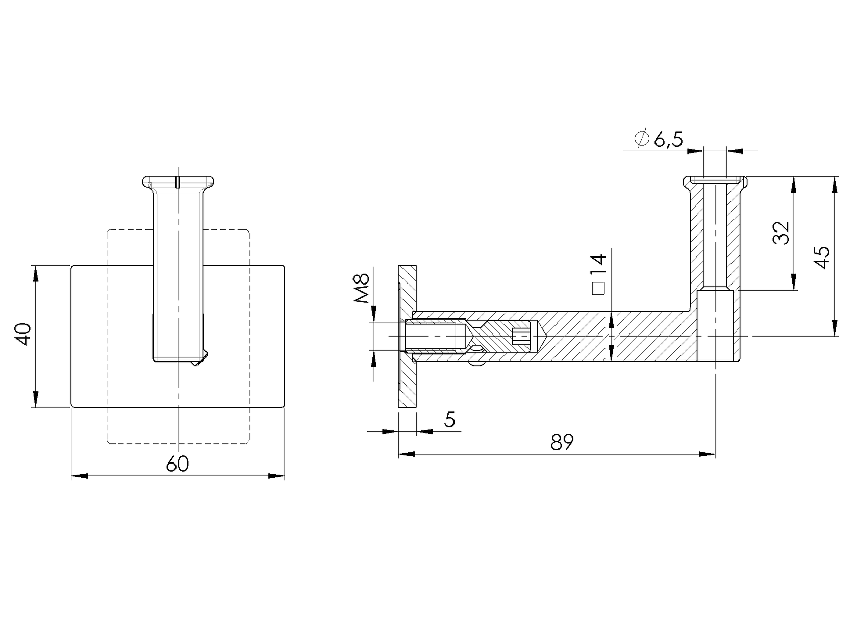 Držiak madla na stenu - príruba