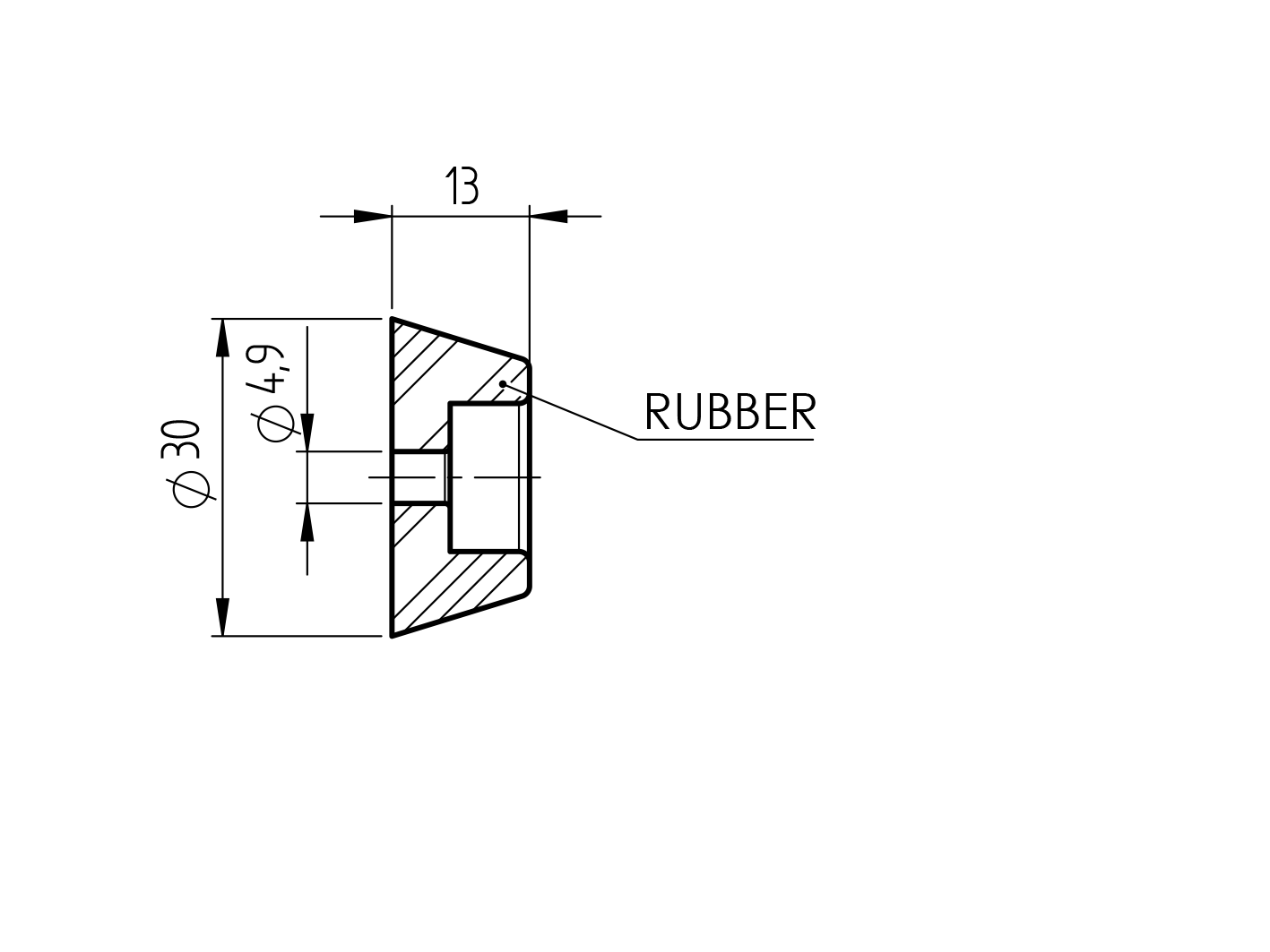 Doraz bočný, rubber, malý, h13, D30mm