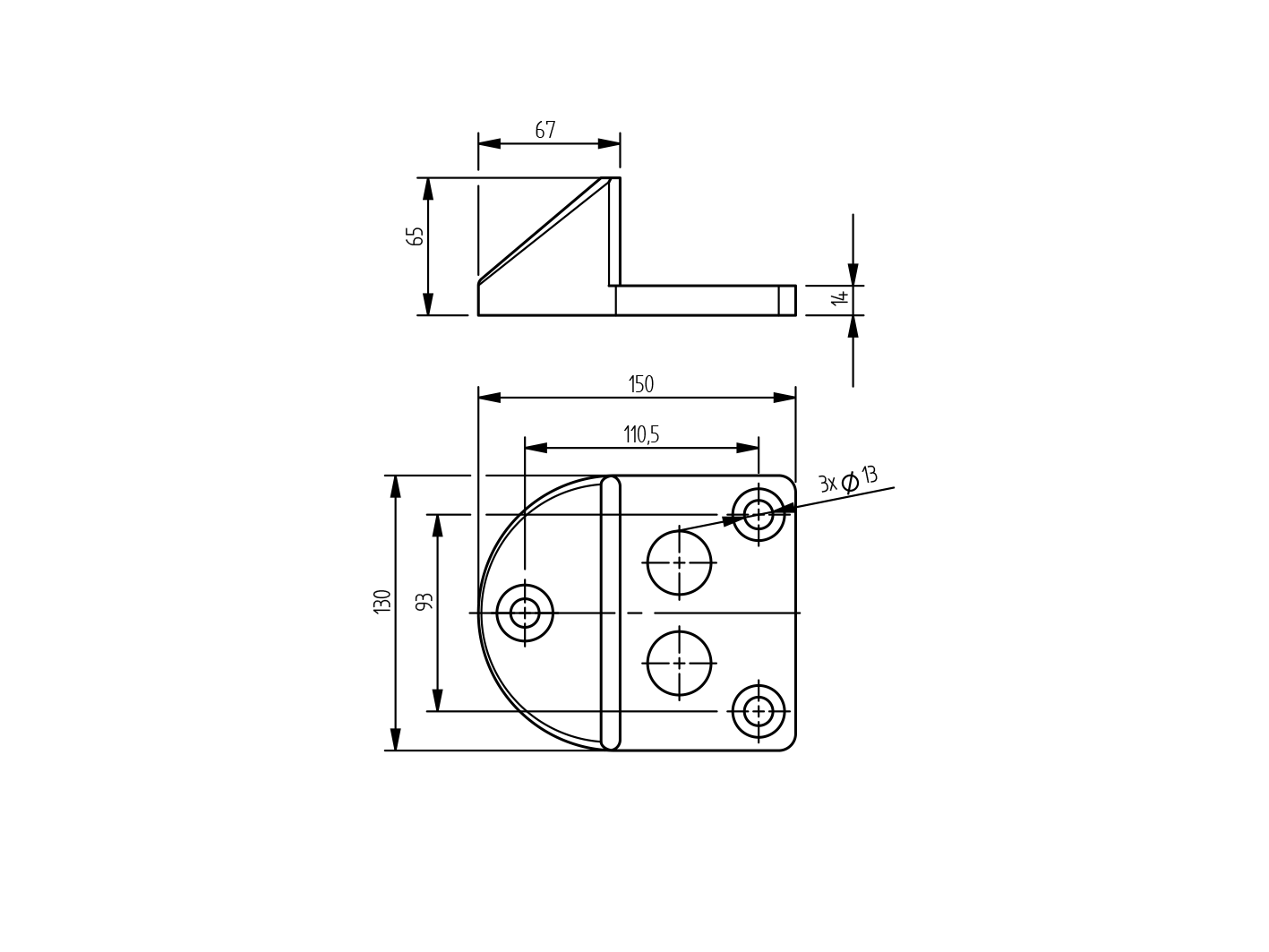 Doraz stredový pevný-pogumovaná ocel, 150x130x65mm