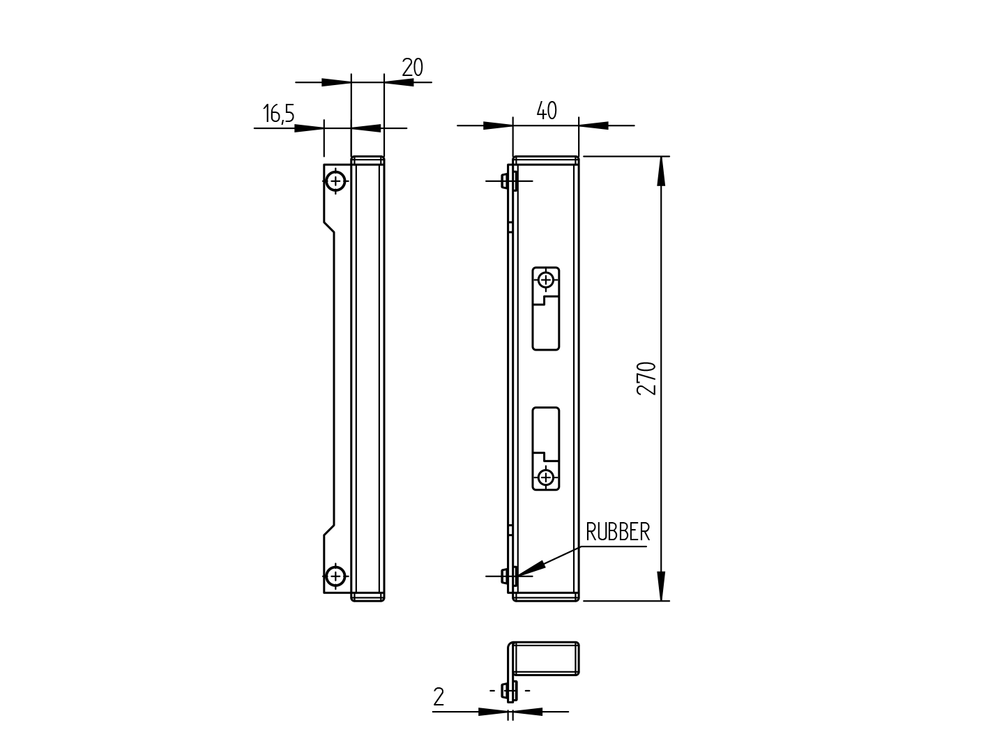 Doraz bránky univerzálny 40x20, Inox