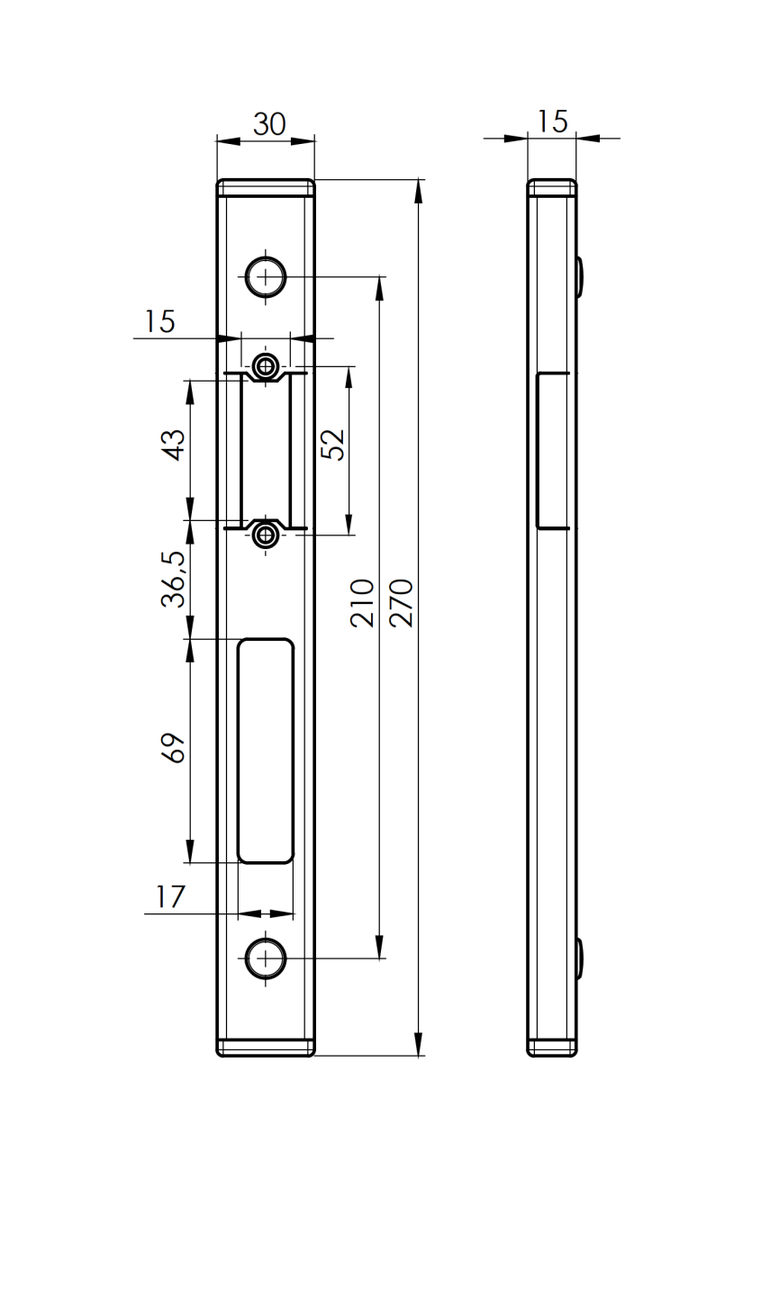 Doraz bránky univerzálny 30x15, Inox
