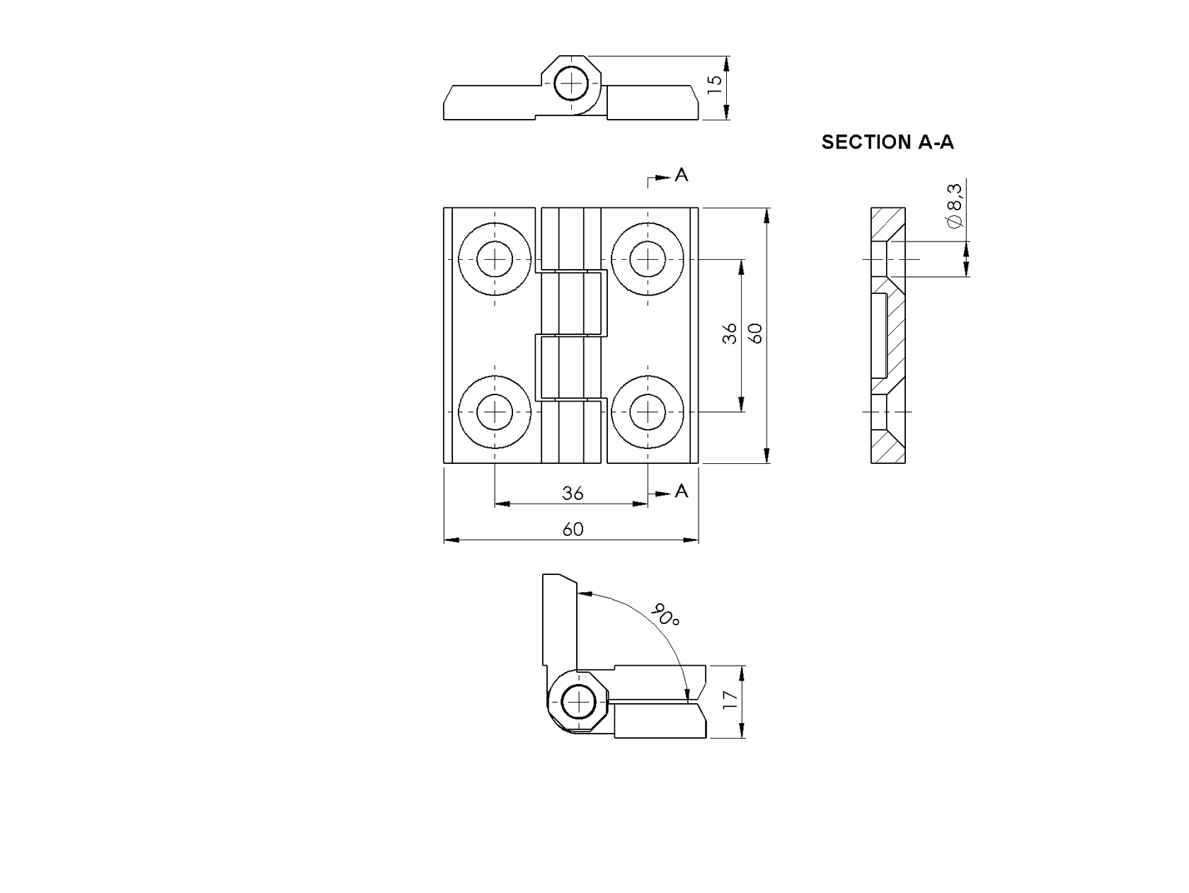 Záves na brány INOX, AISI316, L=60mm