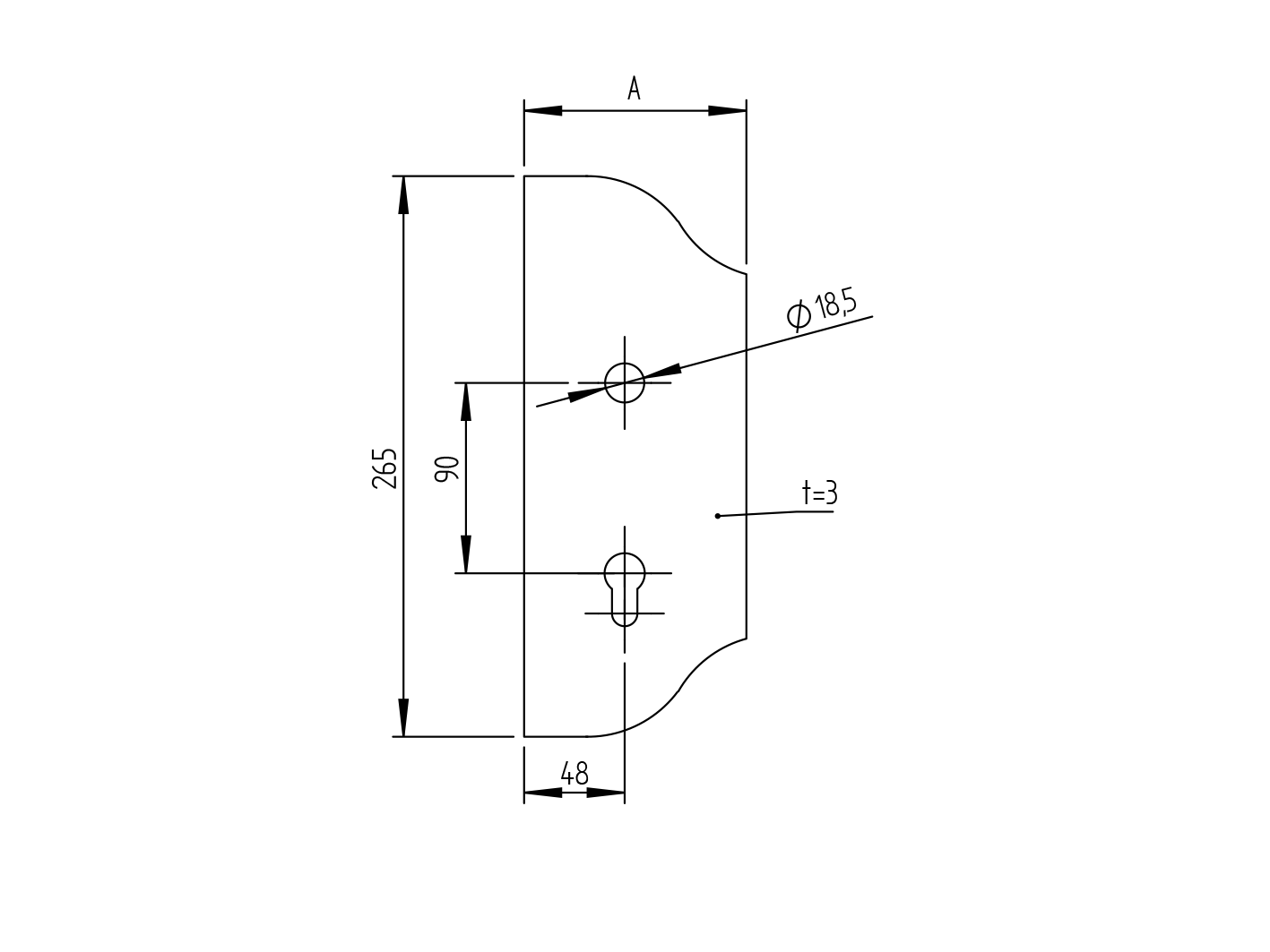 Štítok bránový zdobený Ľ 265x105, t3, a90, D19mm