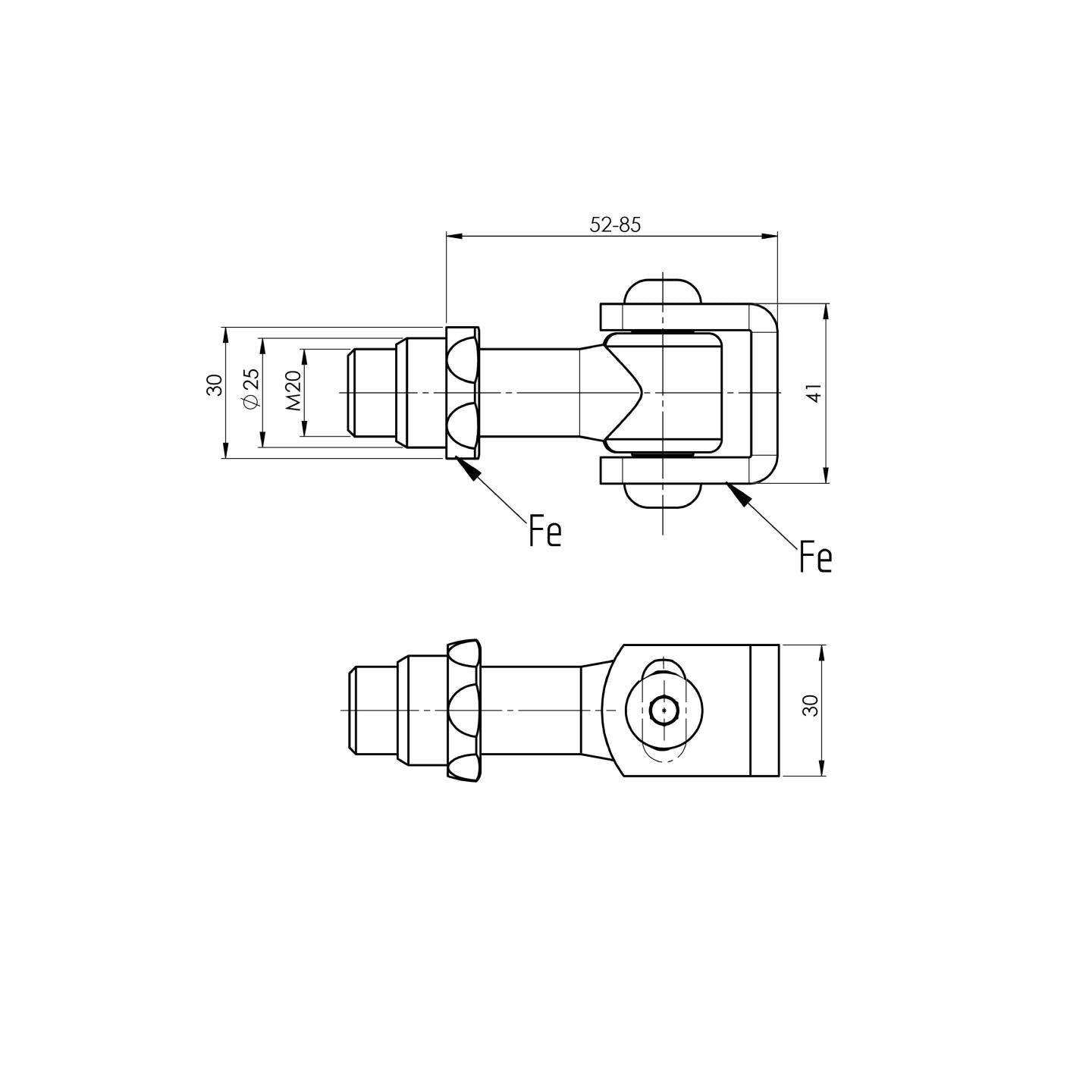 Záves nastaviteľný s navariteľnou maticou Zn, M20