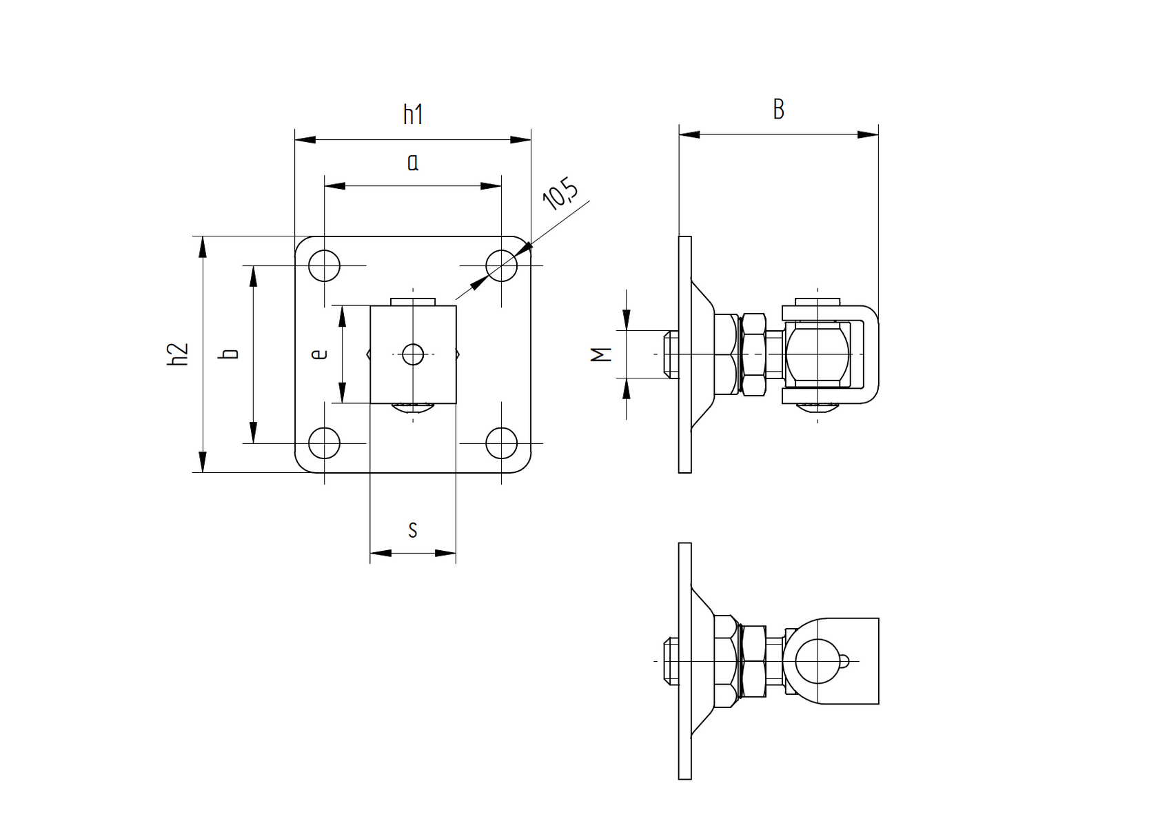 INOX záves nastav. s kotviacou prírubou M16, 80x80