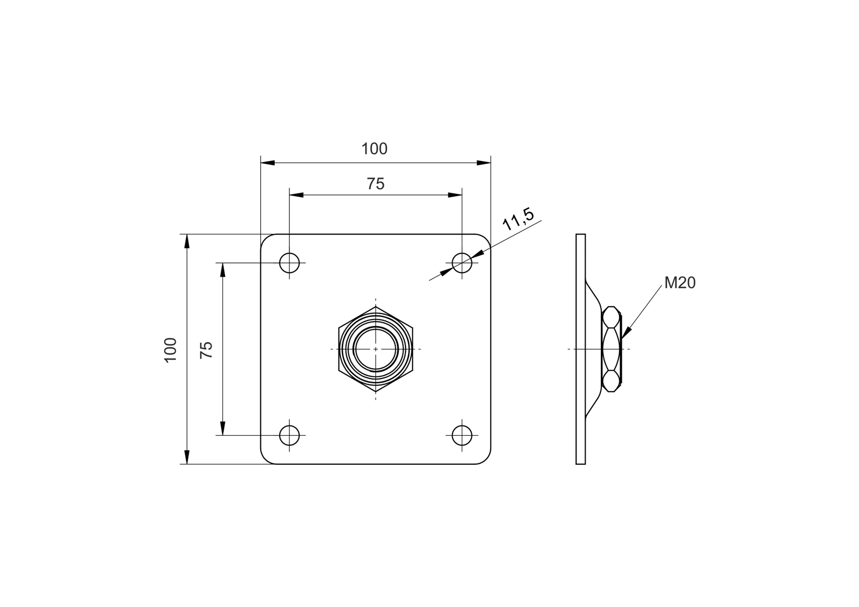 Príruba kotviaca - otočná Zn, M20, 100x100