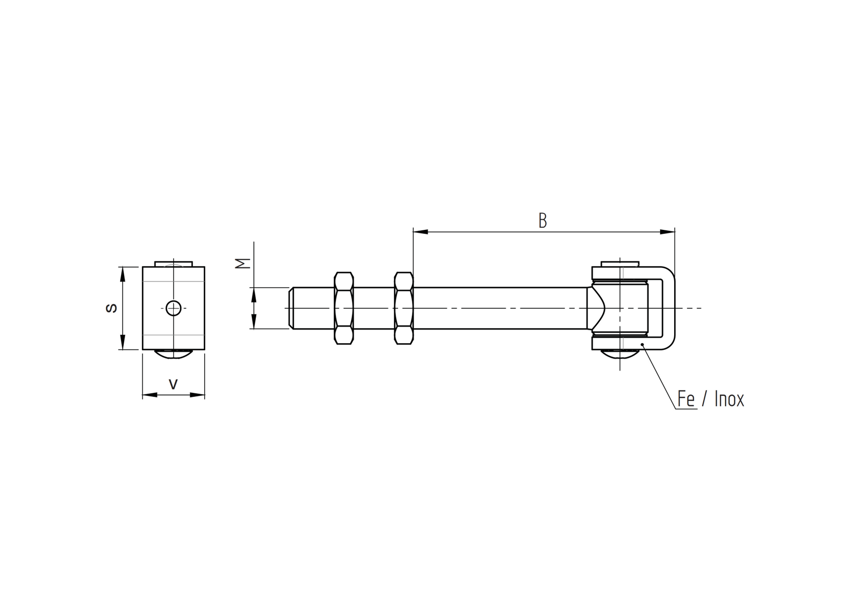 Záves nastaviteľný dlhý INOX, M12