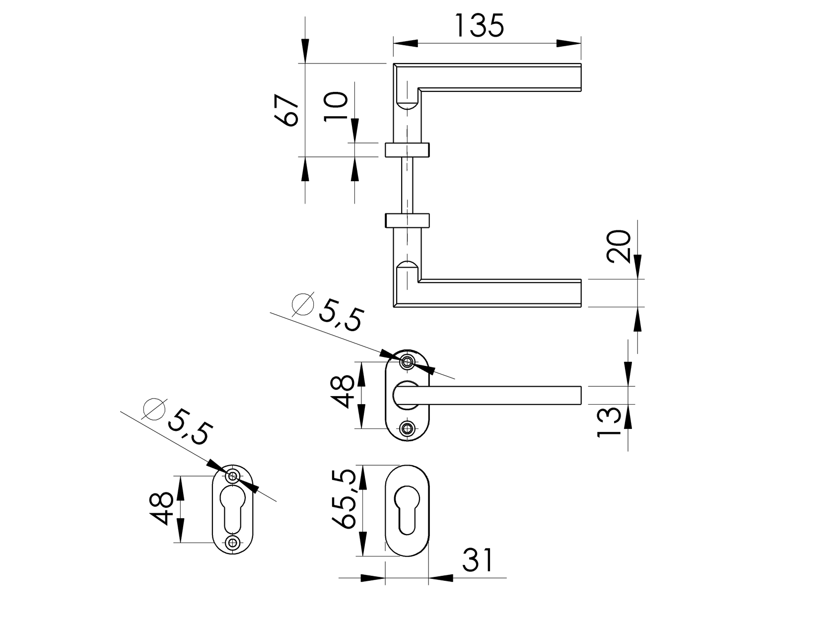 Kľučka so štítkom - pár, AISI 304, K320