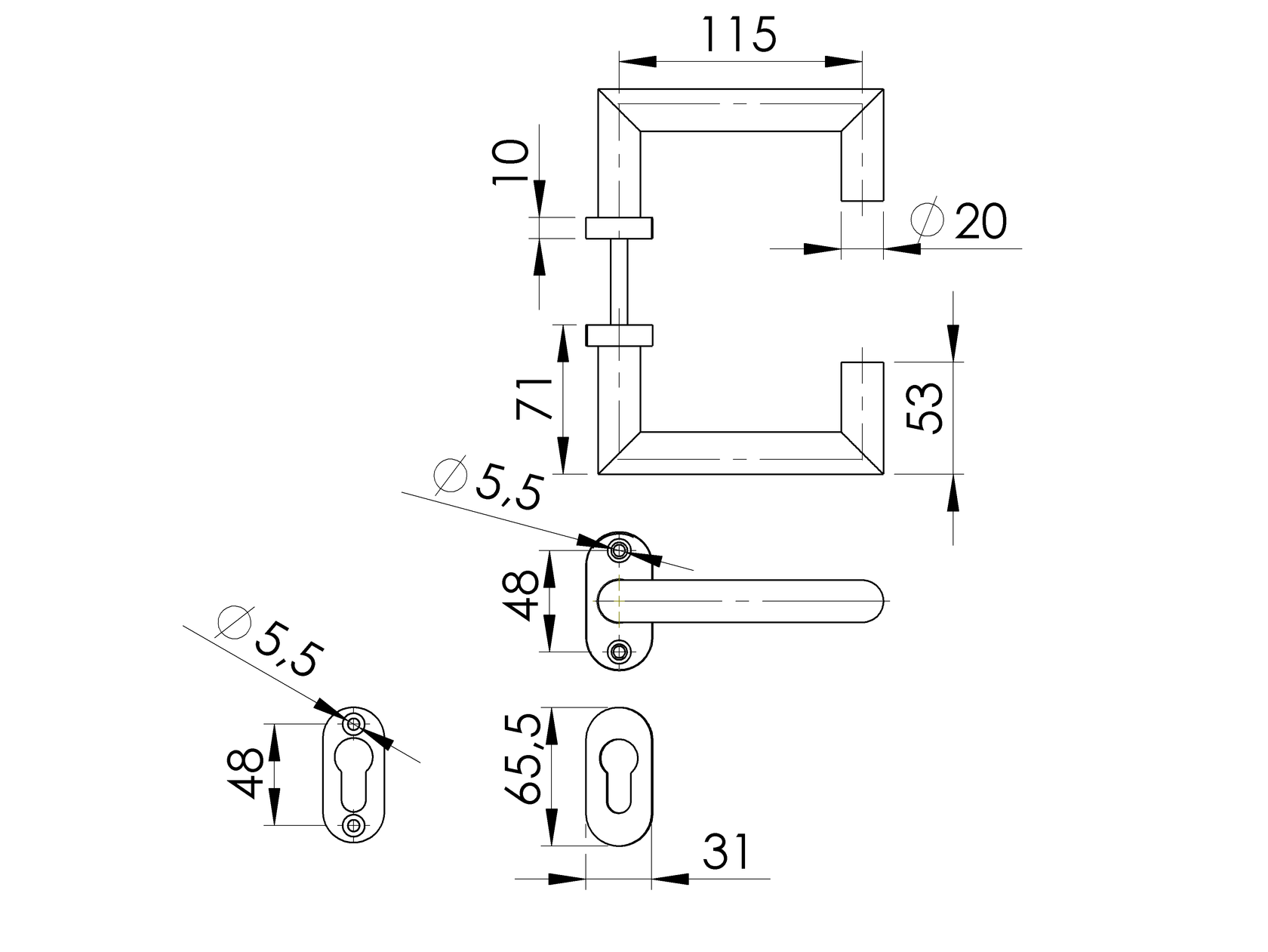 Kľučka so štítkom - pár, AISI 304, K320