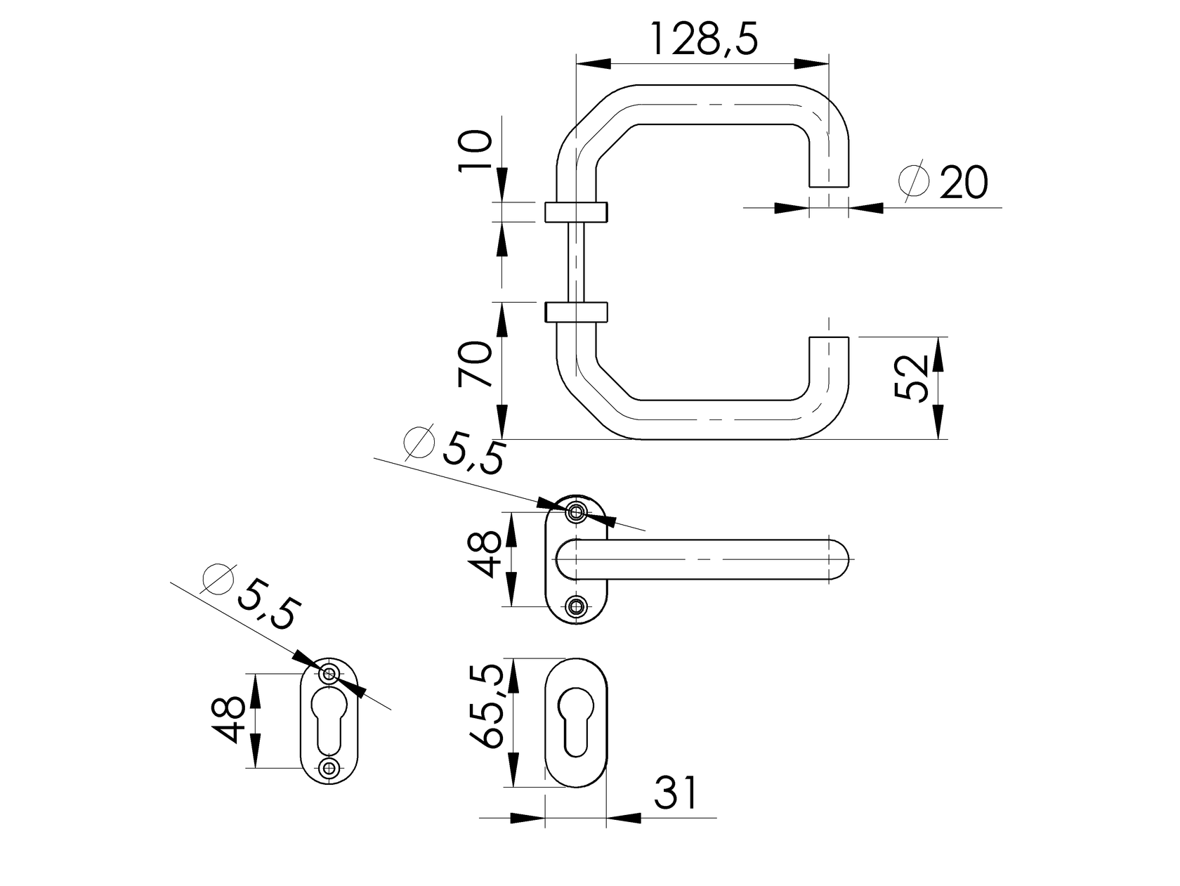 Kľučka so štítkom - pár, AISI 304, K320