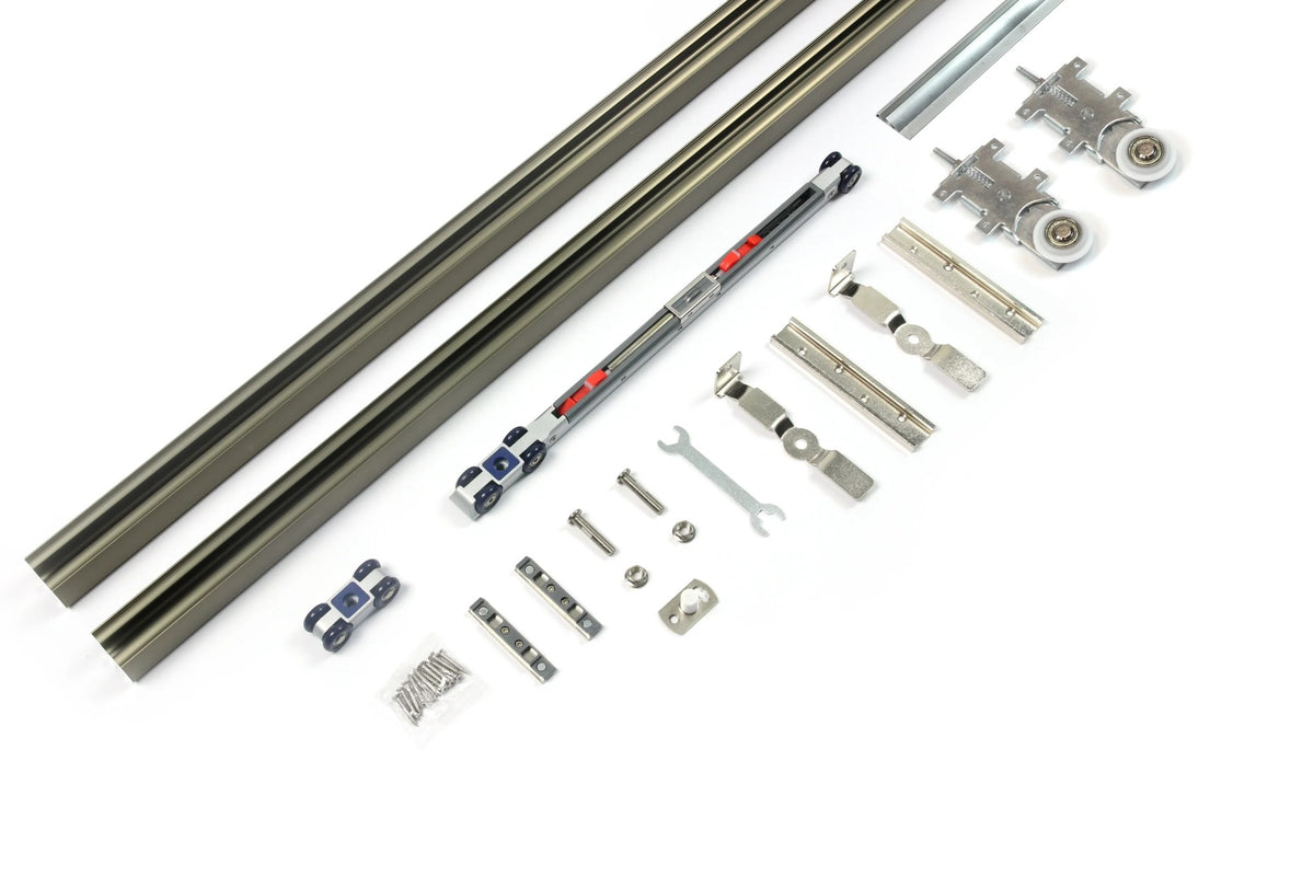 Aluminum sliding hardware for movable shading panels, 3 m profile with 60 kg load capacity – SET