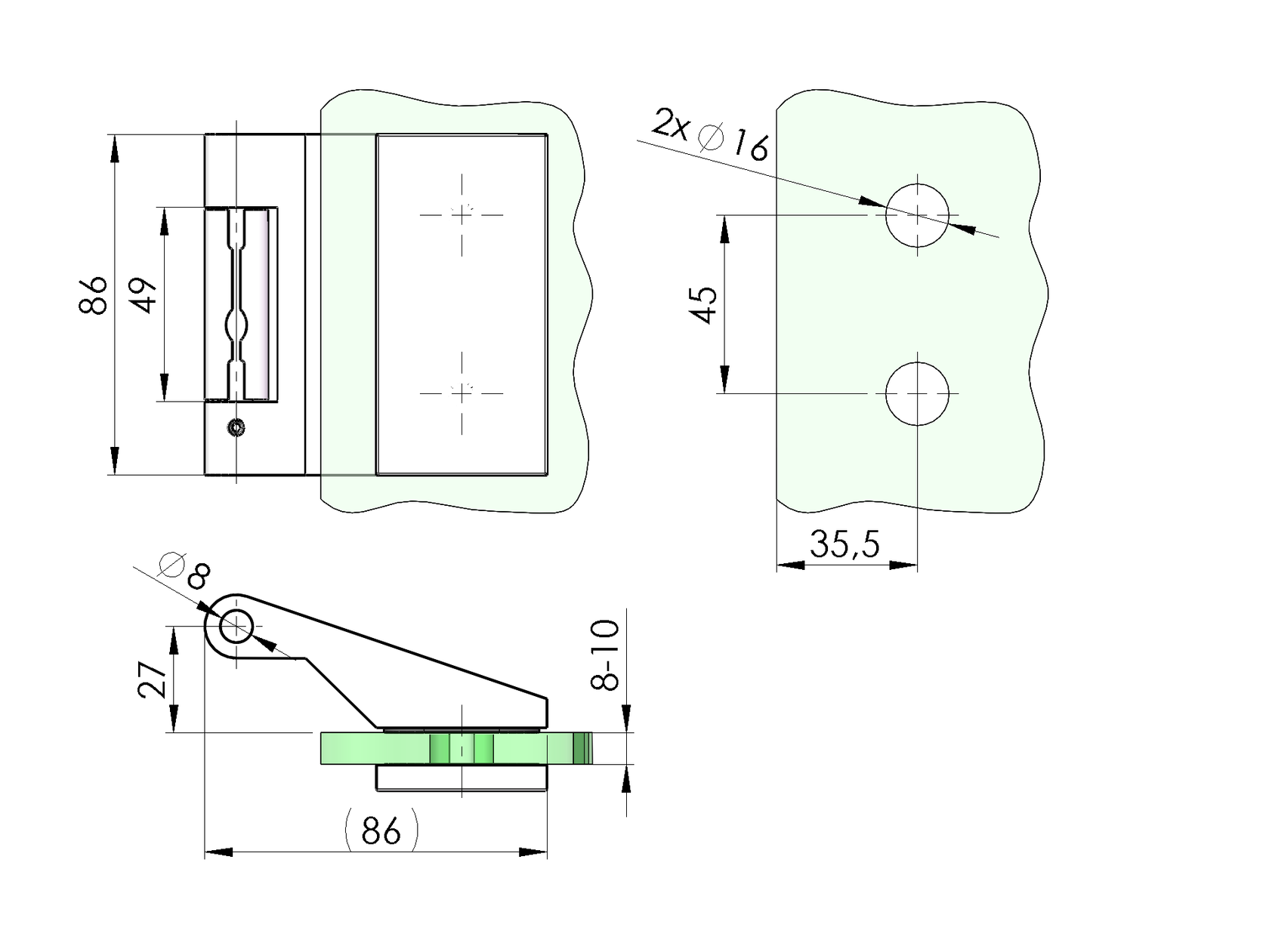 Záves pre sklenené dvere AISI304 office