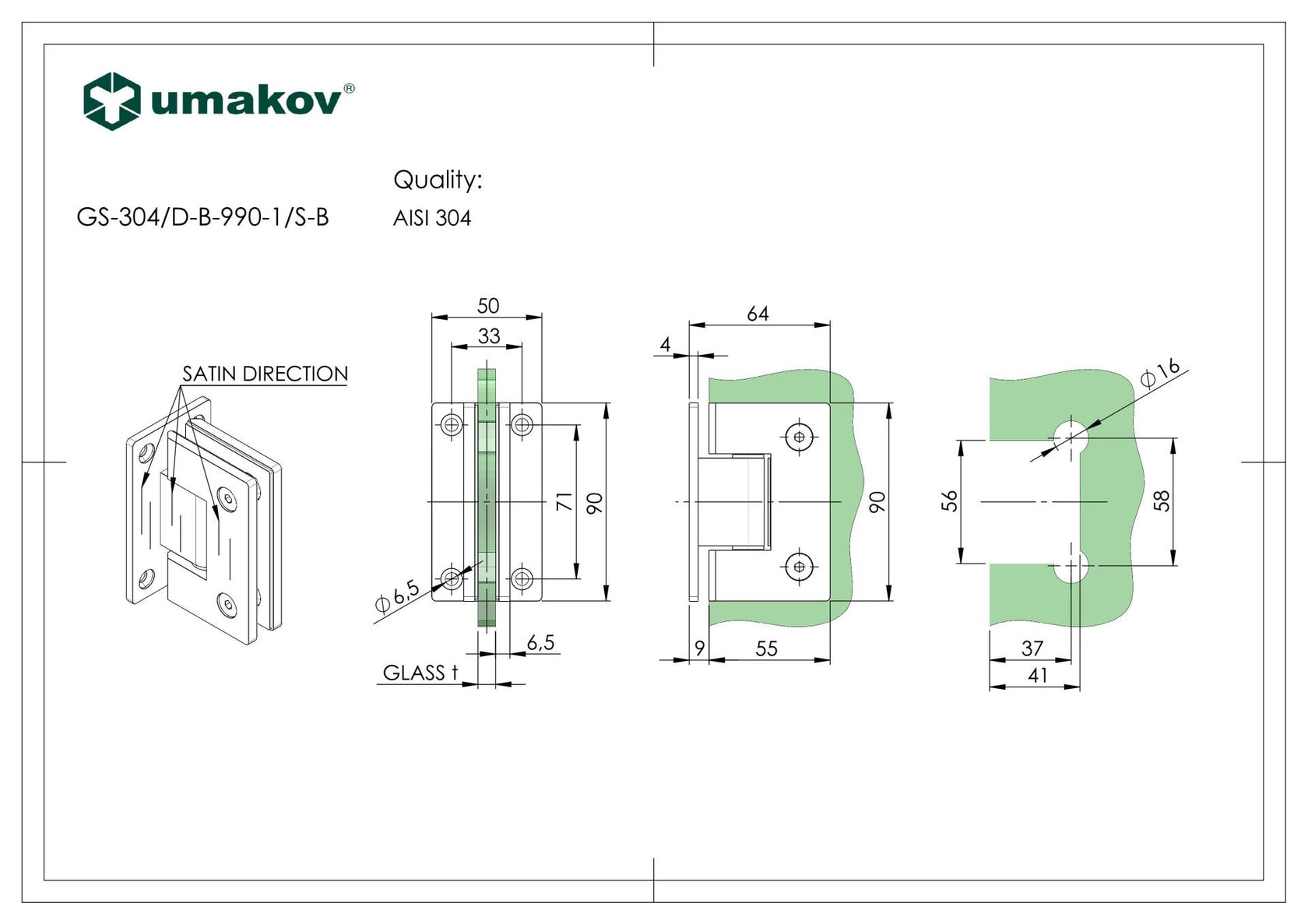 Záves pre sklenené dvere +/- 90stup.