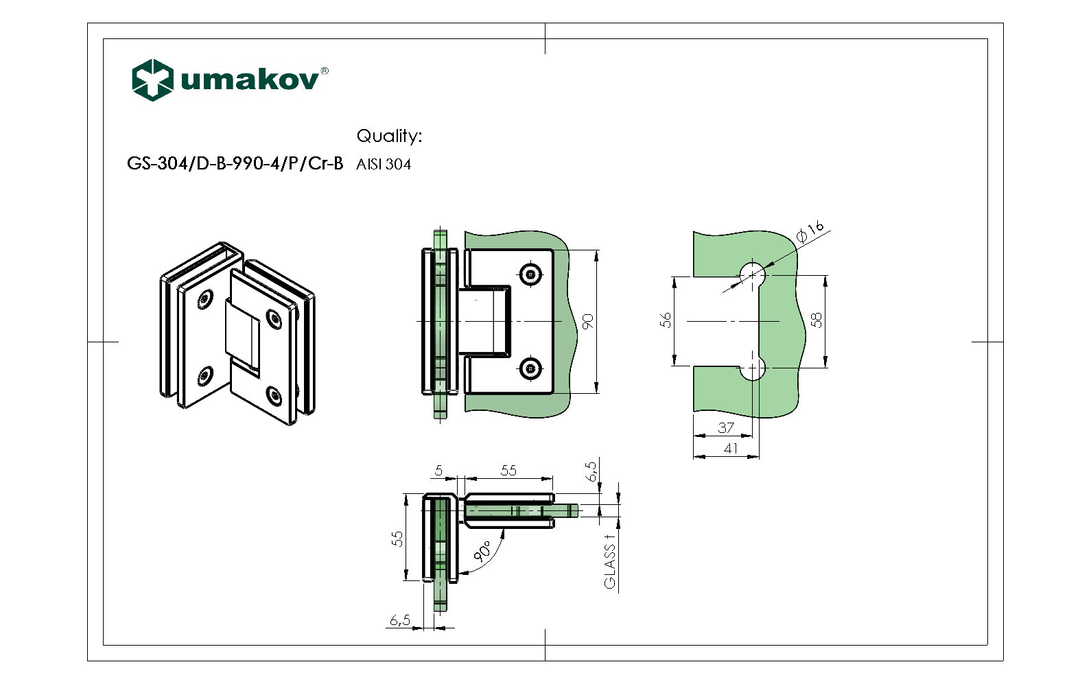Záves pre sklenené dvere sklo/sklo +/- 90stup. AIS