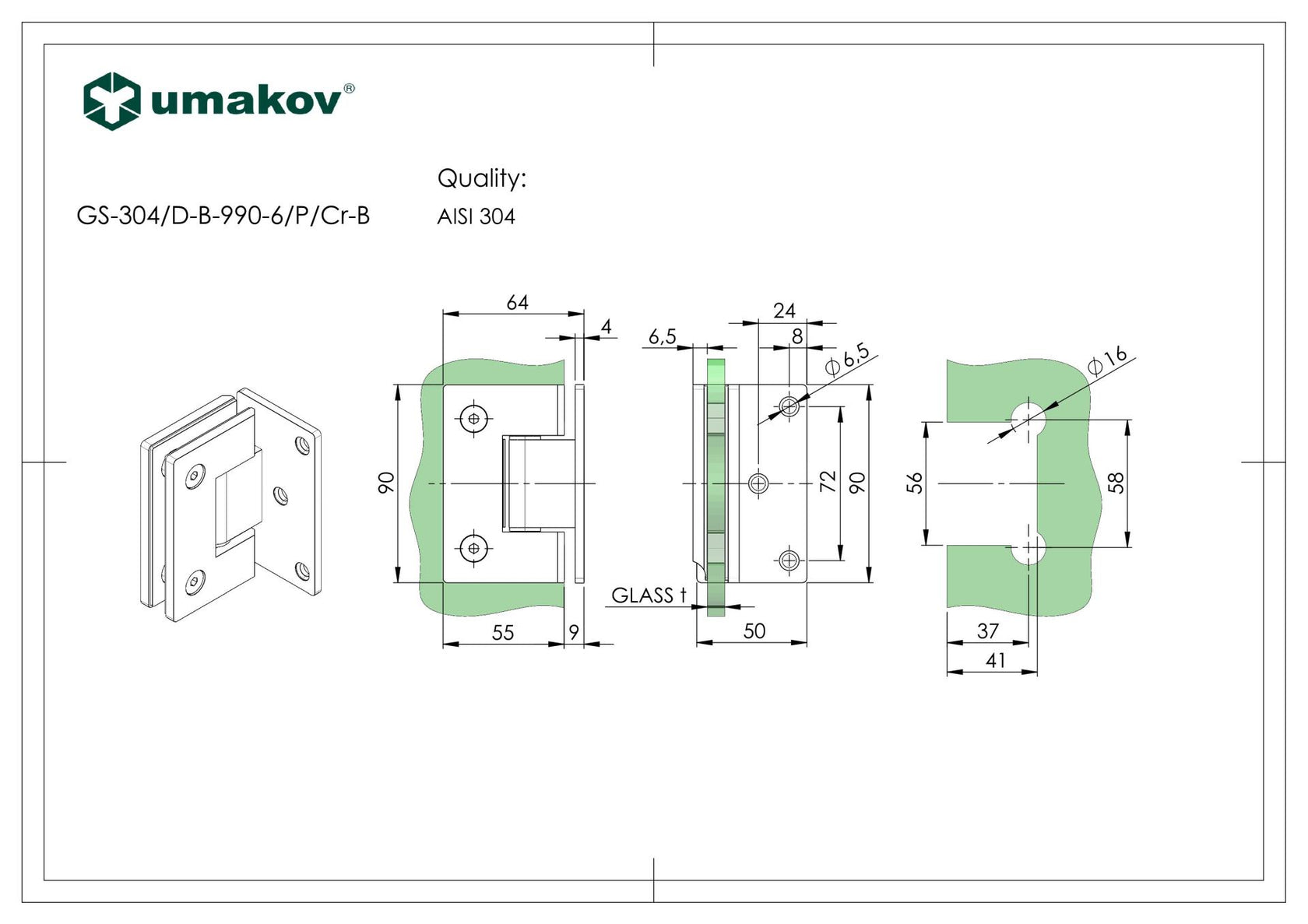 Záves pre sklenené dvere stena/sklo +/- 90stup. AI