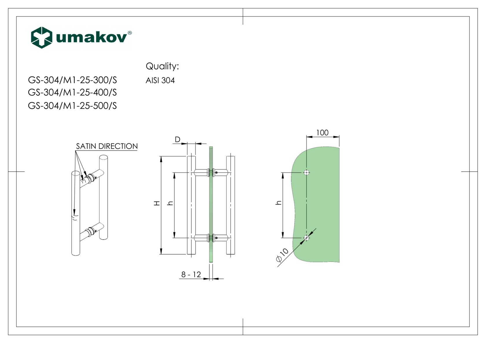 Madlo - brusený nerez AISI304, K320