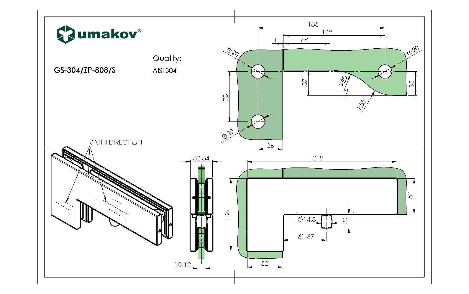 Držiak pántu pre vrchný a bočný panel AISI 304, 21
